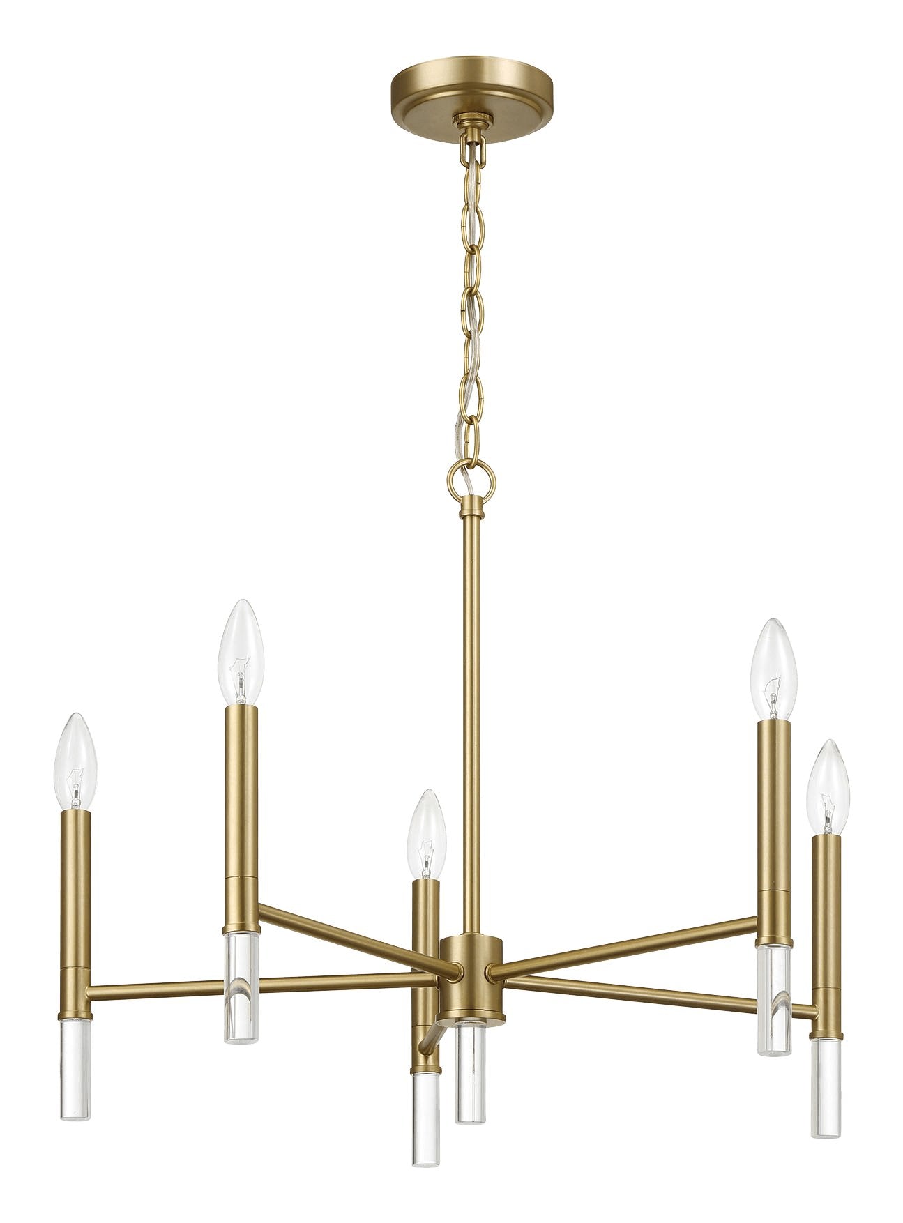 Courtyard Five Light Golden Brass Candle Light Chandelier 24"W × 17.75"H - MidinMod Houston Tx Mid Century Furniture Store - Chandeliers 1