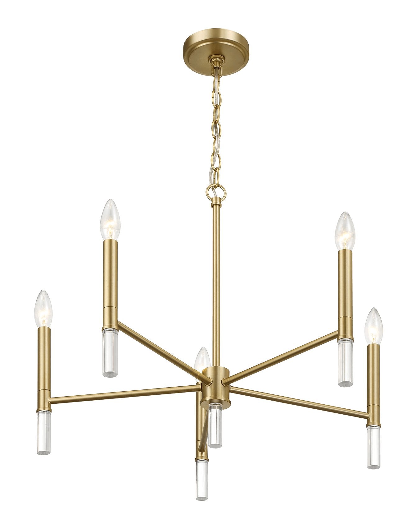 Courtyard Five Light Golden Brass Candle Light Chandelier 24"W × 17.75"H - MidinMod Houston Tx Mid Century Furniture Store - Chandeliers 4