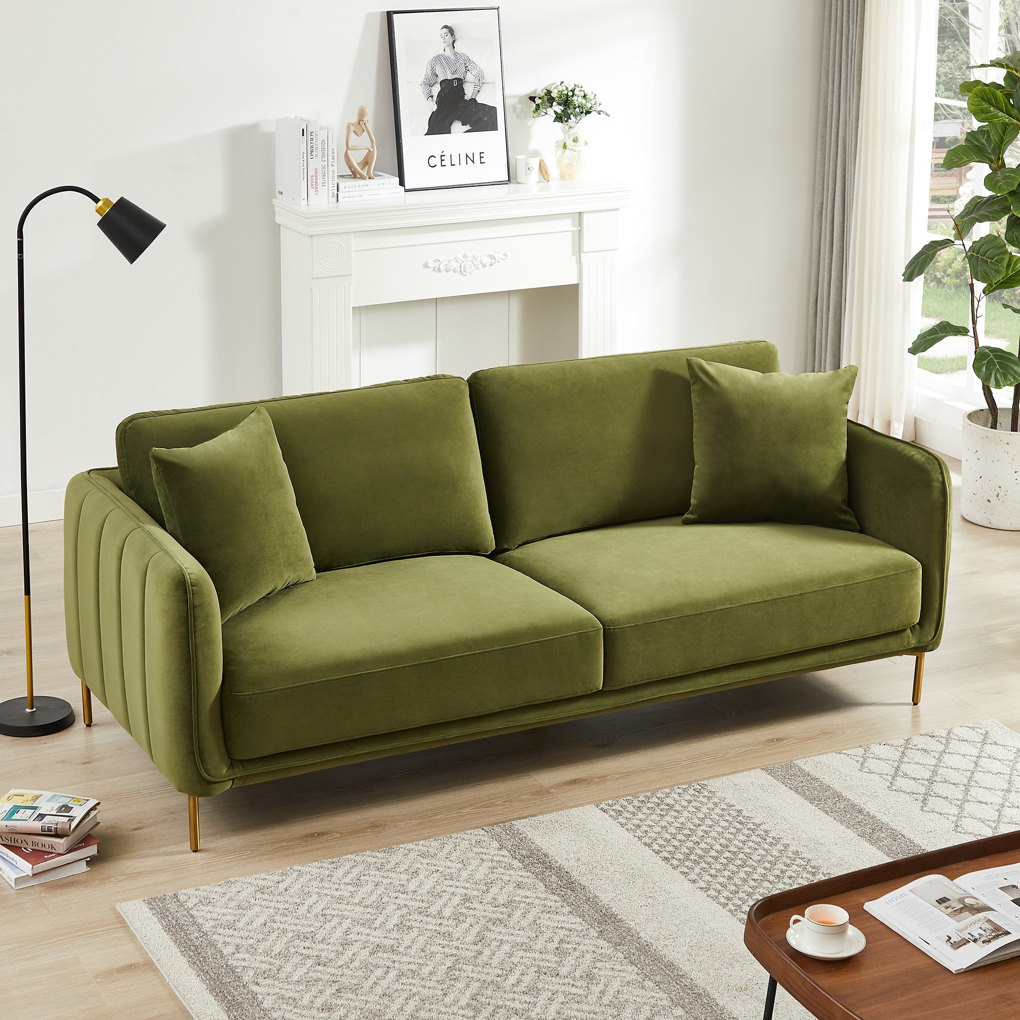 Daman Olive Green Velvet Sofa - MidinMod