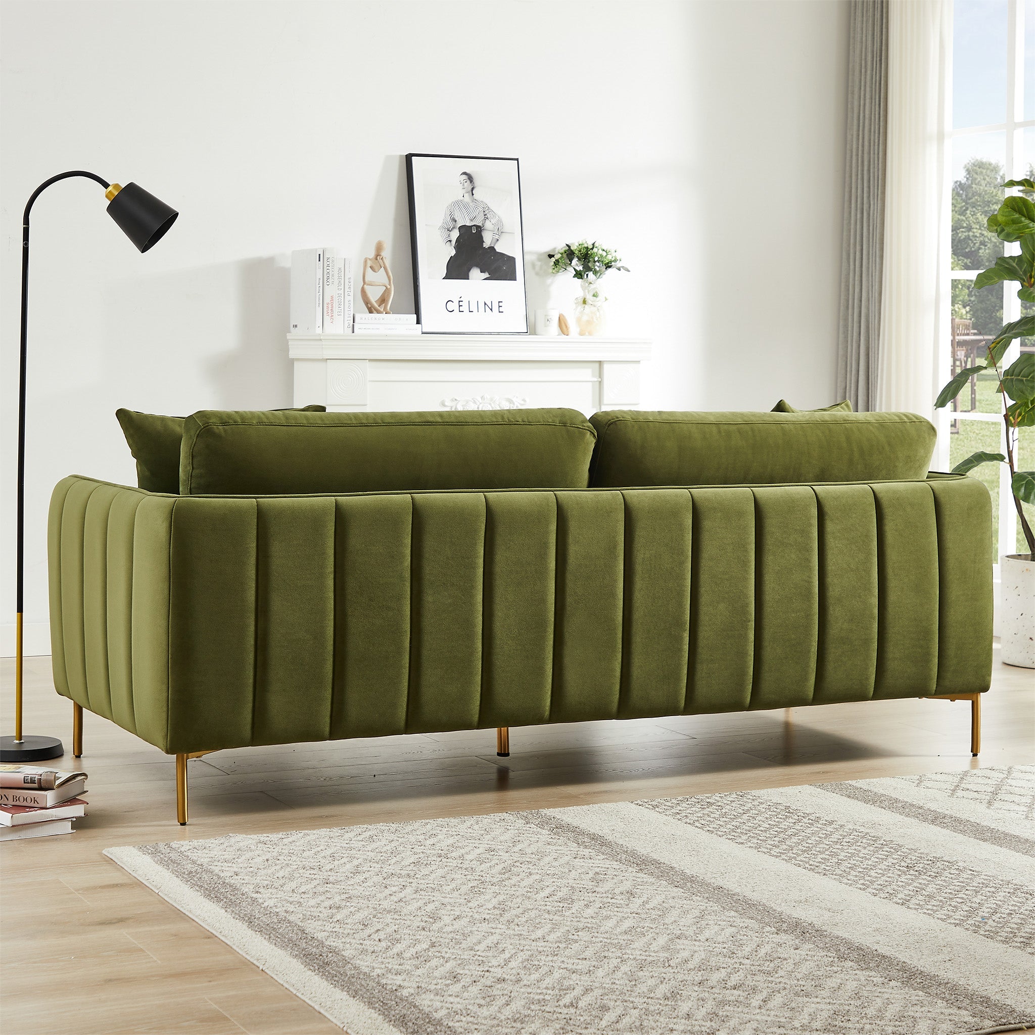 Daman Olive Green Velvet Sofa - MidinMod