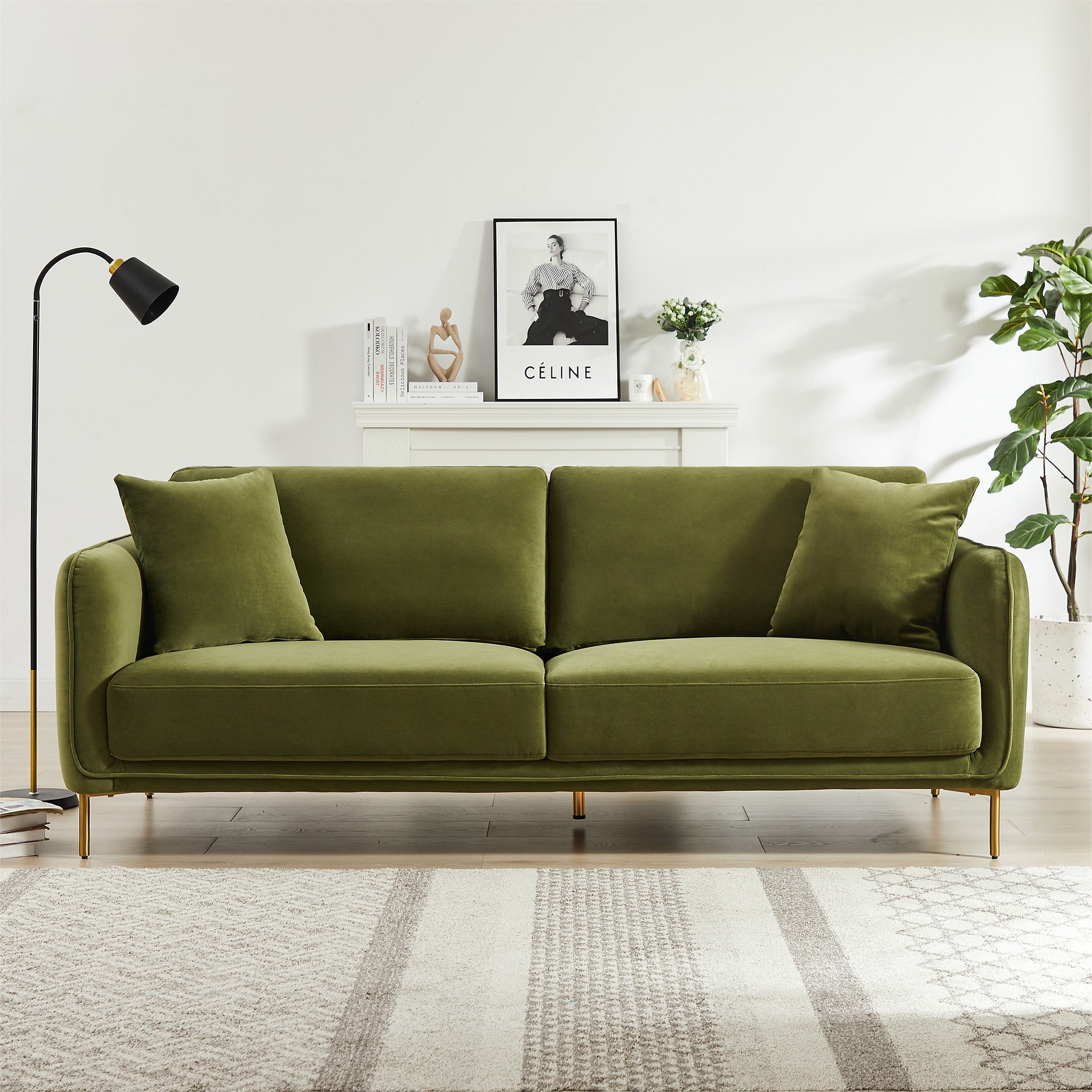 Daman Olive Green Velvet Sofa - MidinMod