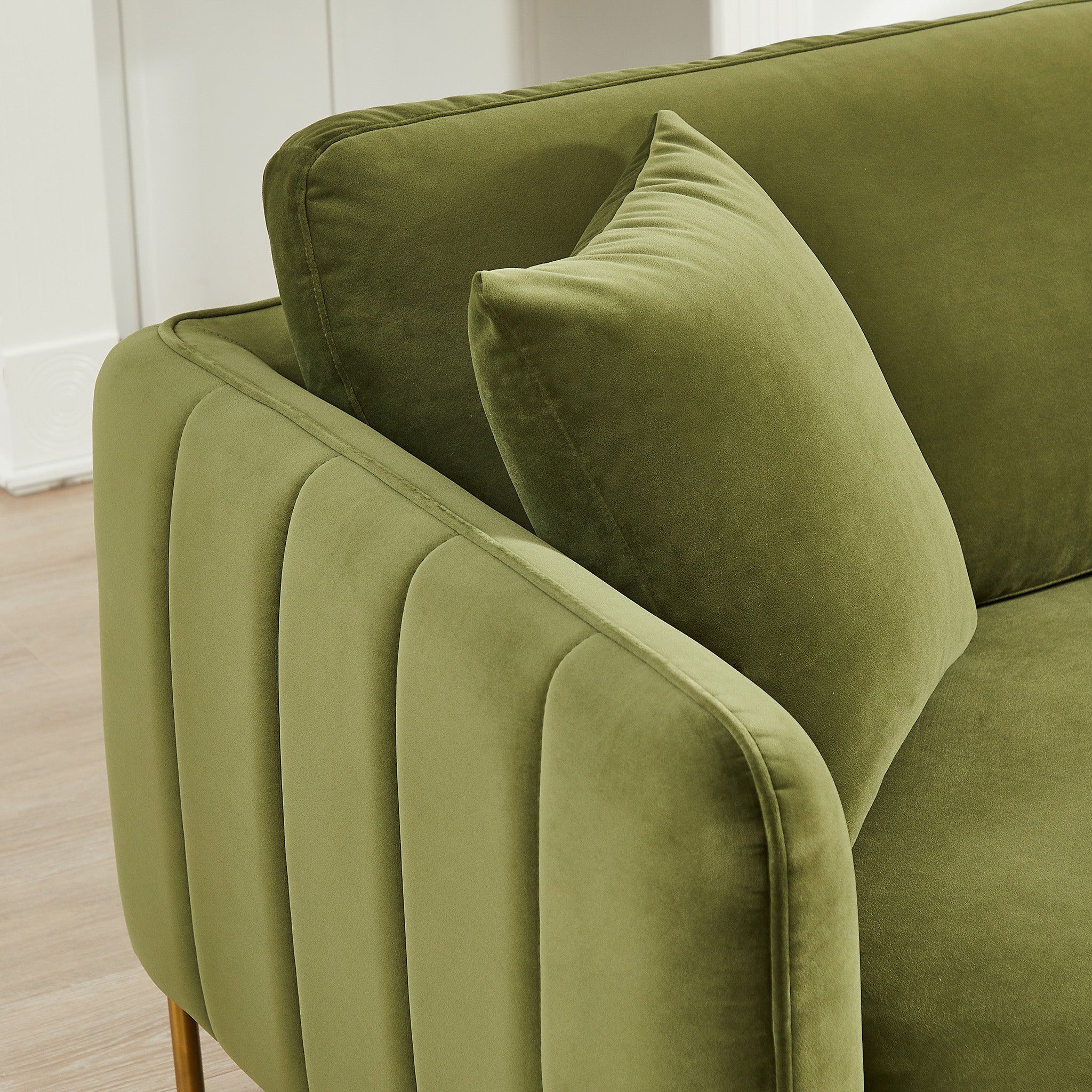 Daman Olive Green Velvet Sofa - MidinMod