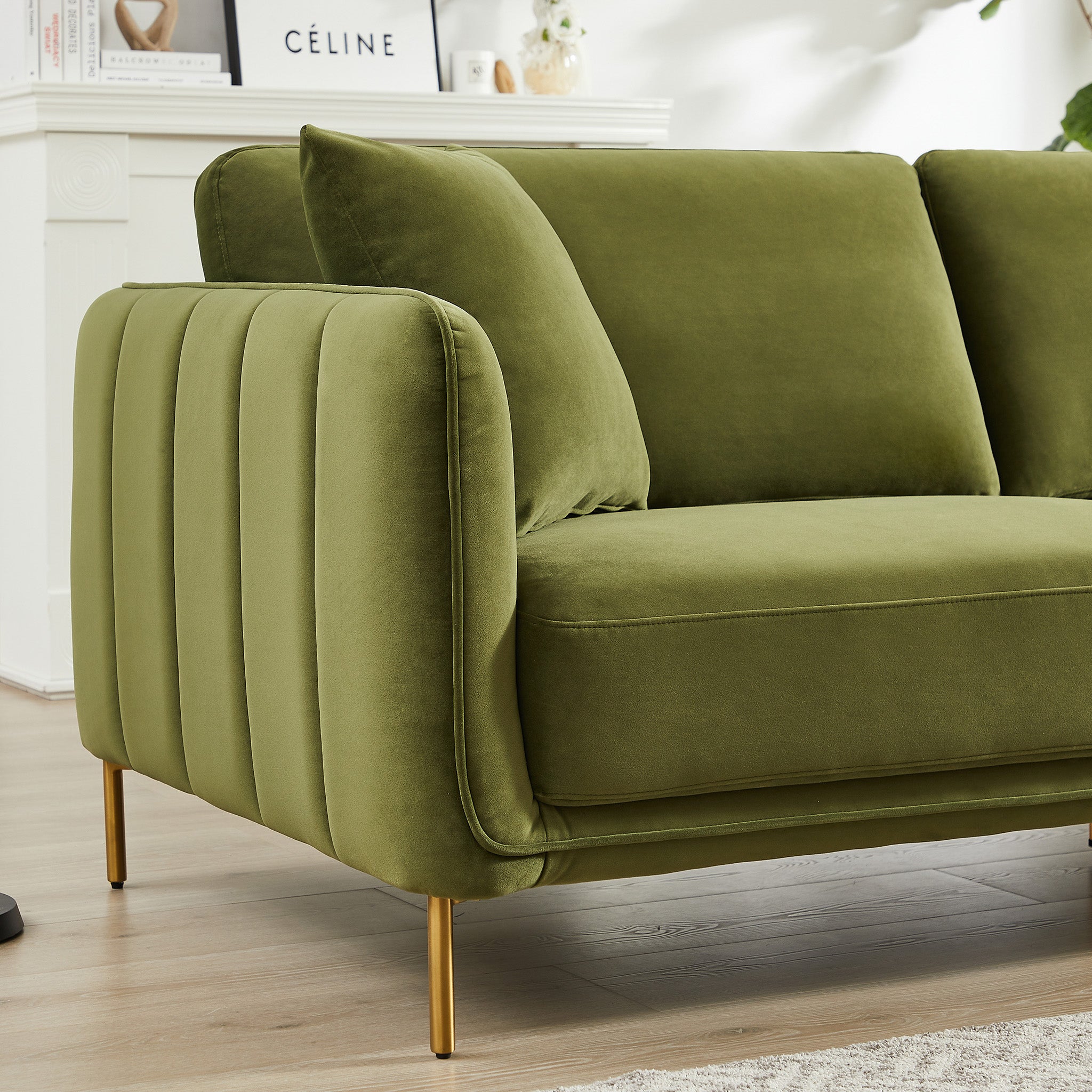 Daman Olive Green Velvet Sofa - MidinMod