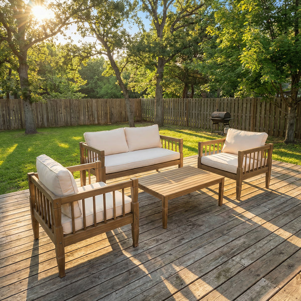 Outdoor Coffee Table Cushioned Seating - Light Brown