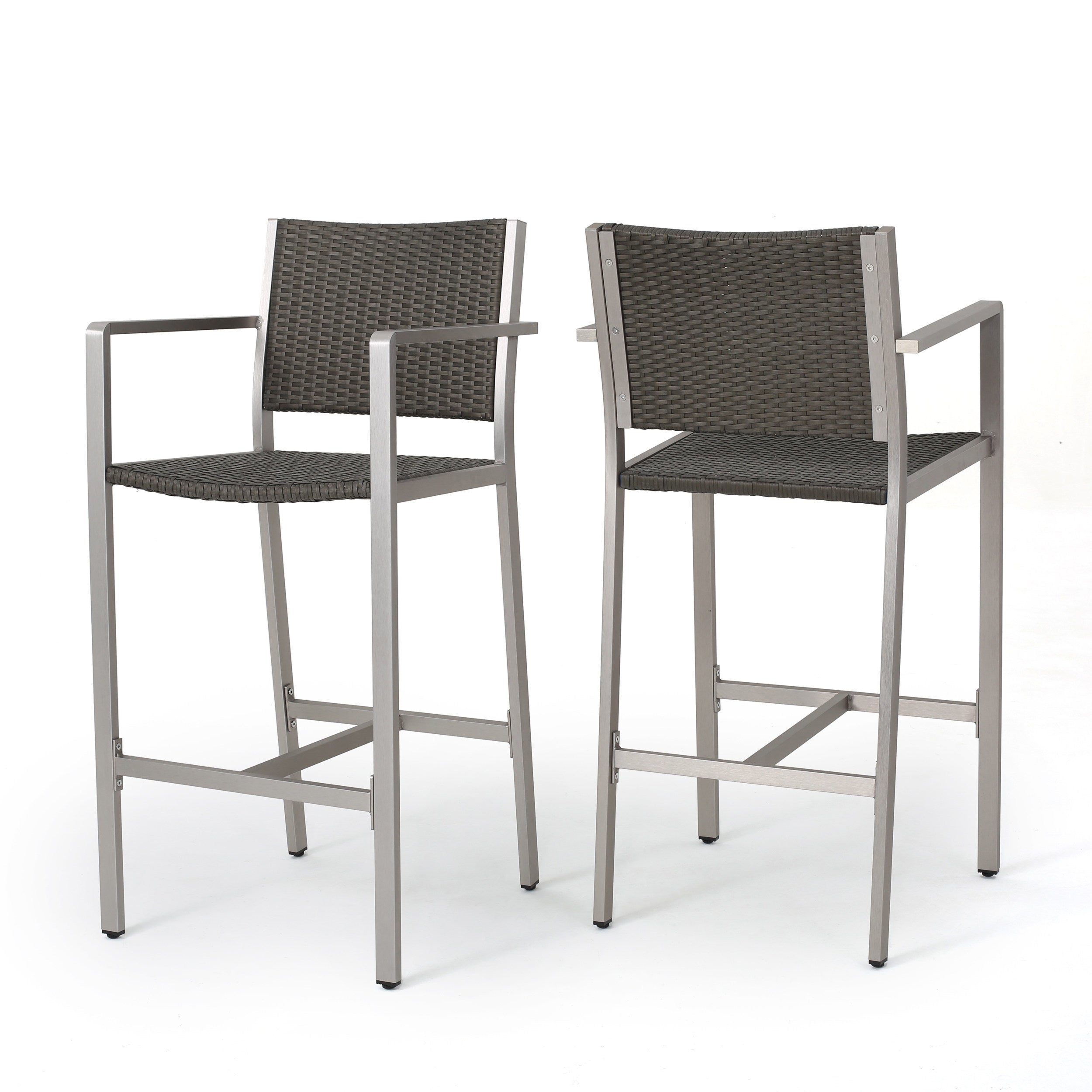 Rust-Proof Outdoor Bar Stool Rattan Frame - Silver