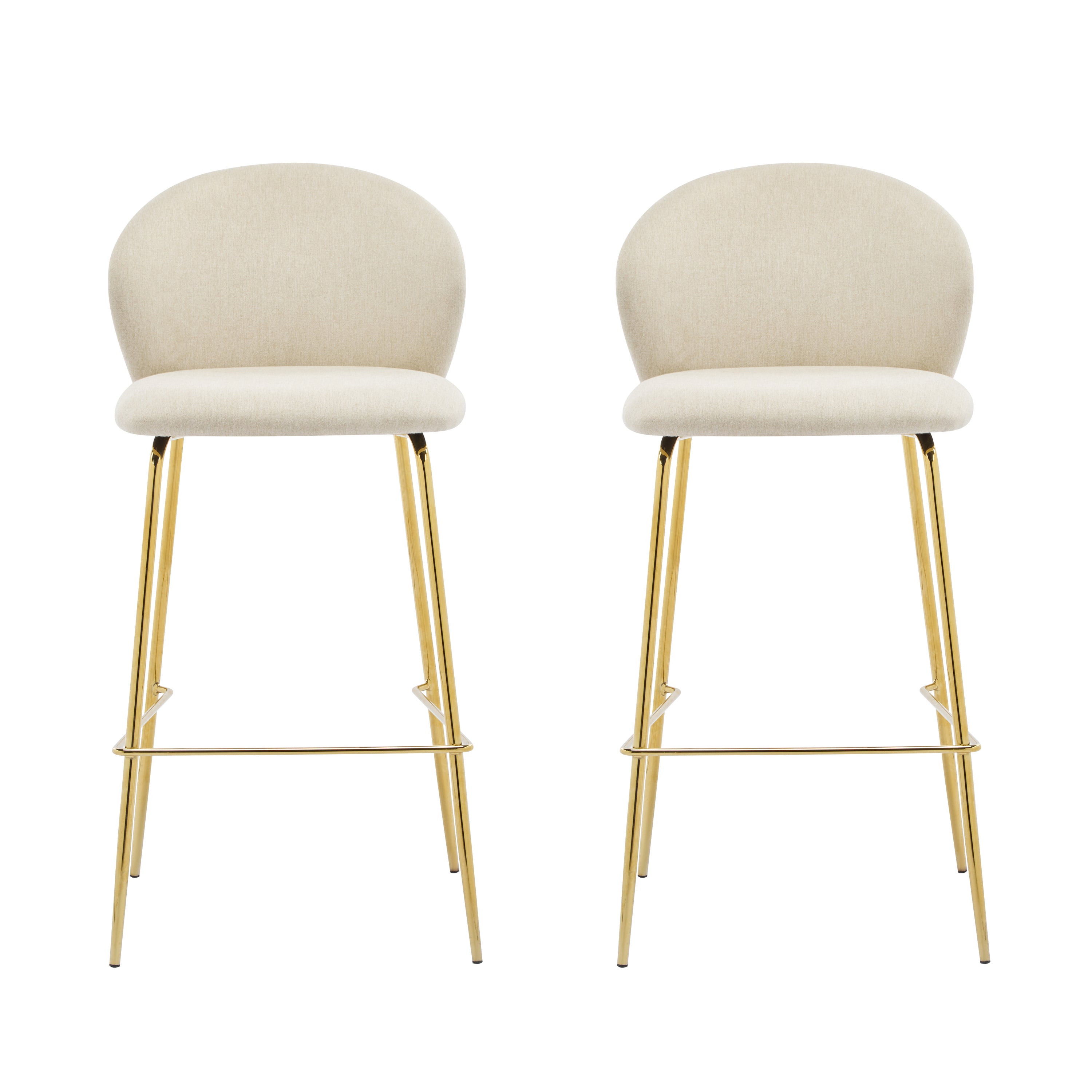 Kira Indoor Upholstered Bar Stool Set of 2, Beige Fabric with Metal Frame and Gilded Legs