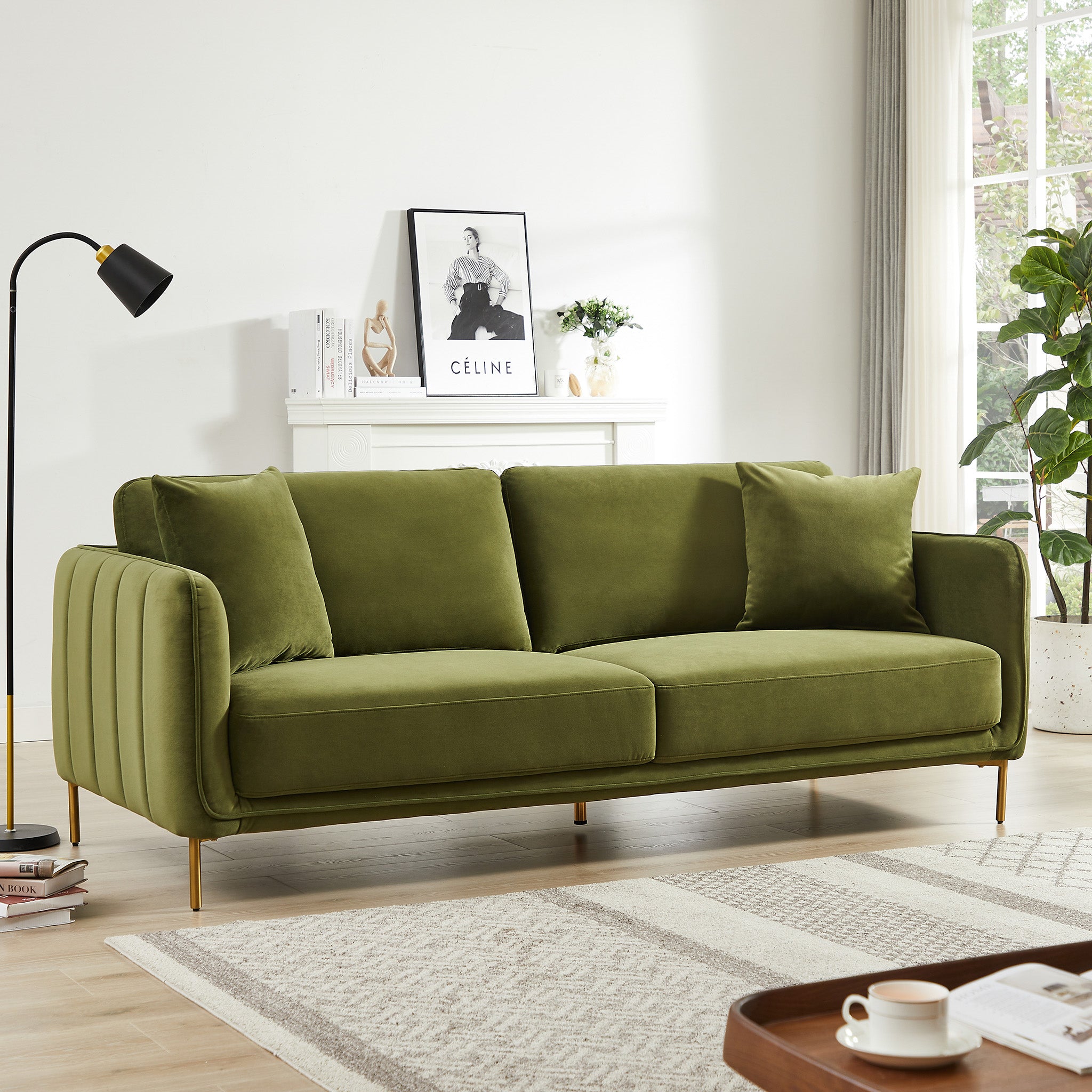 Daman Olive Green Velvet Sofa - MidinMod