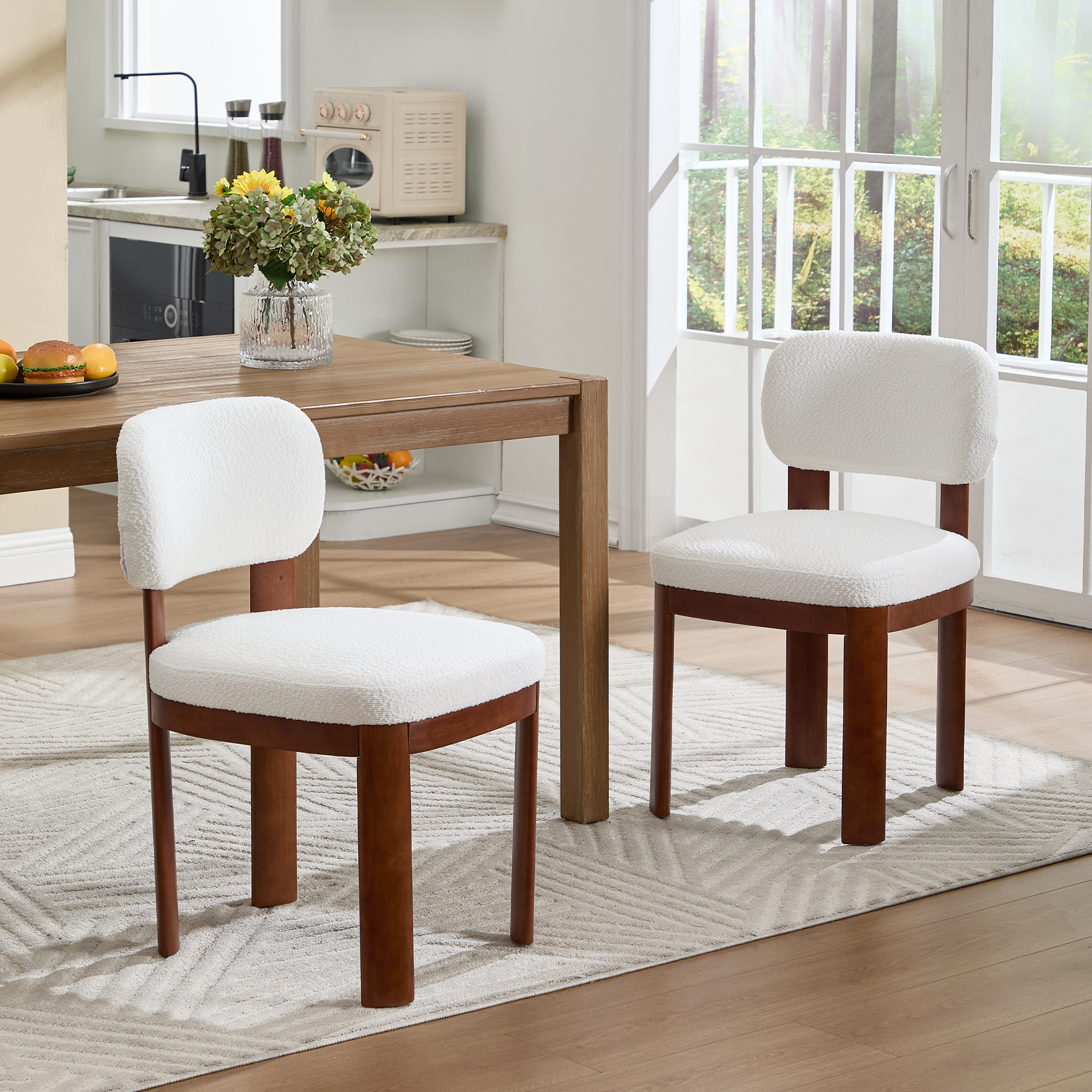Dothan Modern Farmhouse Dining Chairs with Natural Solid Wood Legs - Set of 2