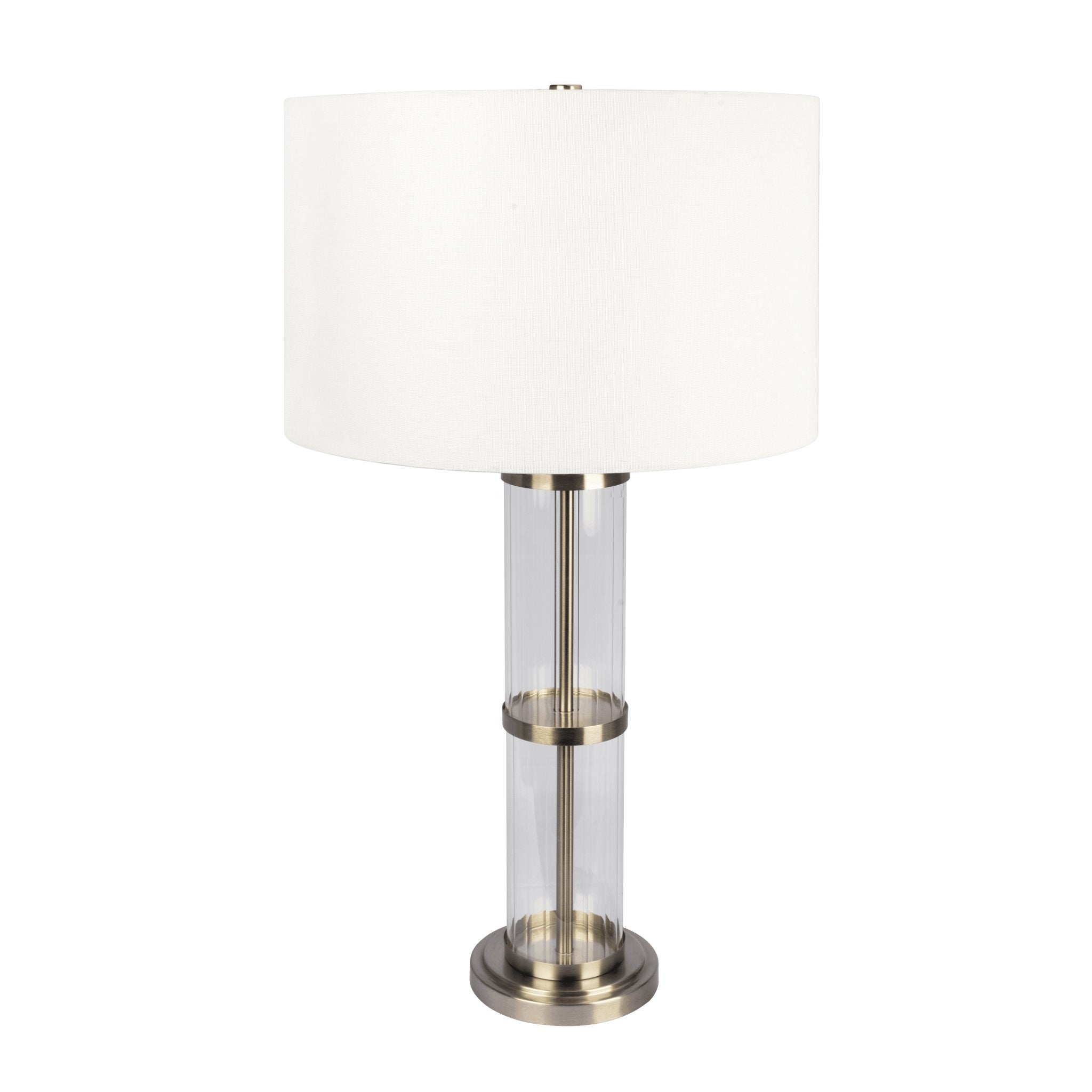 Echo Brushed Nickel Table Lamp with On/Off Switch Clear Glass Body Metal Base - MidinMod