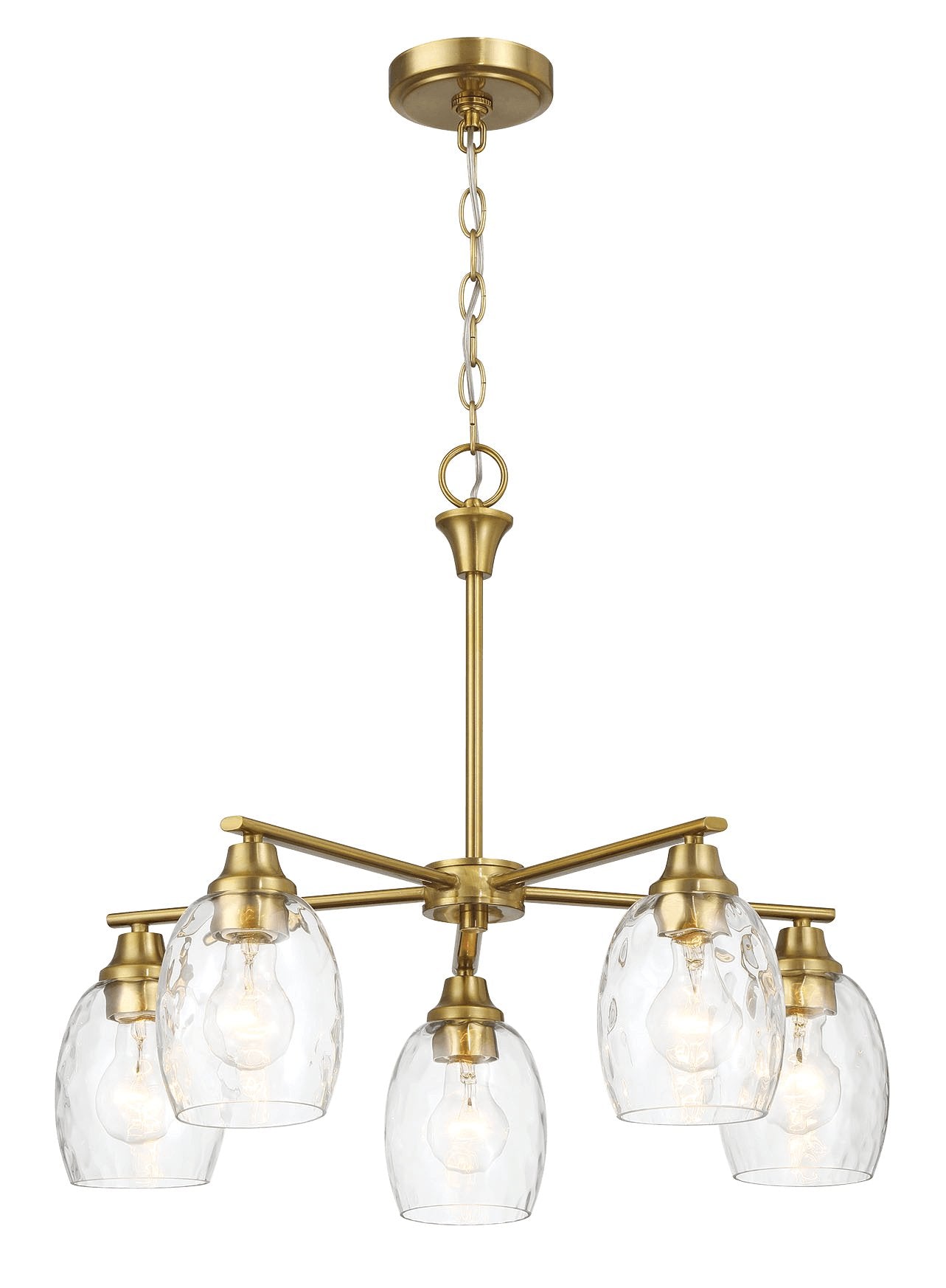 Elegance Five Lights Linear Arms with Golden Brass Finish Chain Chandelier 24"W × 8.5"H with Clear Water Glass - MidinMod Houston Tx Mid Century Furniture Store - Chandeliers 2