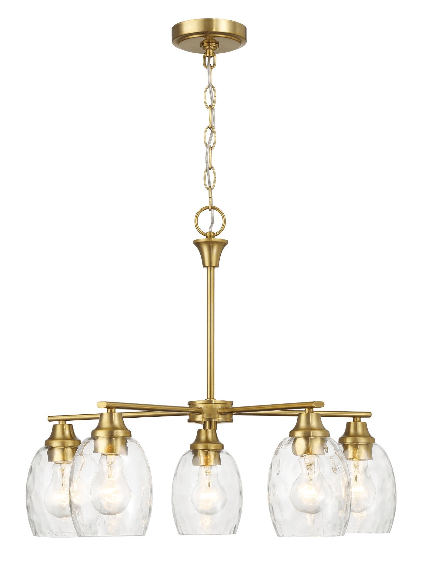 Elegance Five Lights Linear Arms with Golden Brass Finish Chain Chandelier 24"W × 8.5"H with Clear Water Glass - MidinMod Houston Tx Mid Century Furniture Store - Chandeliers 3