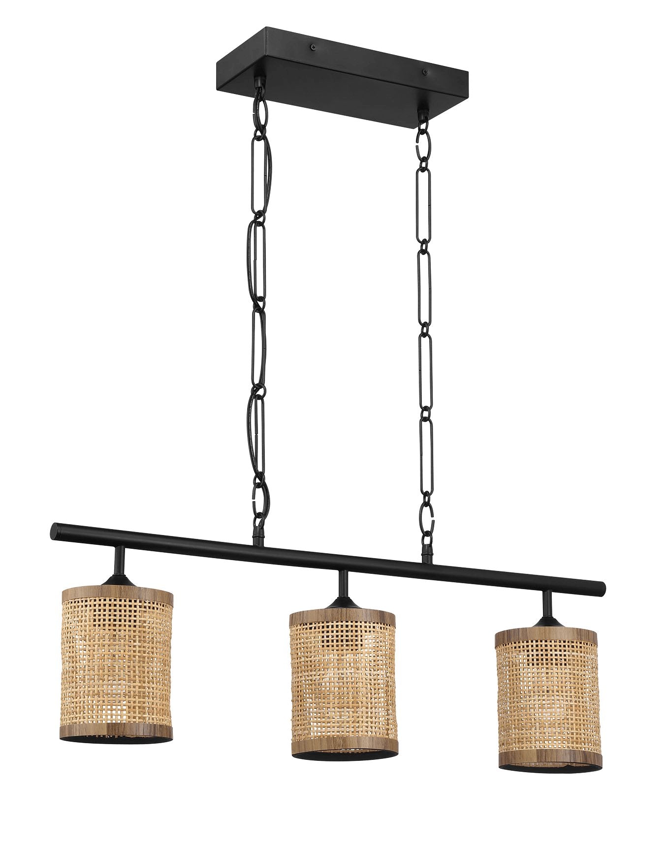 Elysian Three Lights Island With Natural Rattan Shade Farmhouse Chain Ceiling Lamp - MidinMod