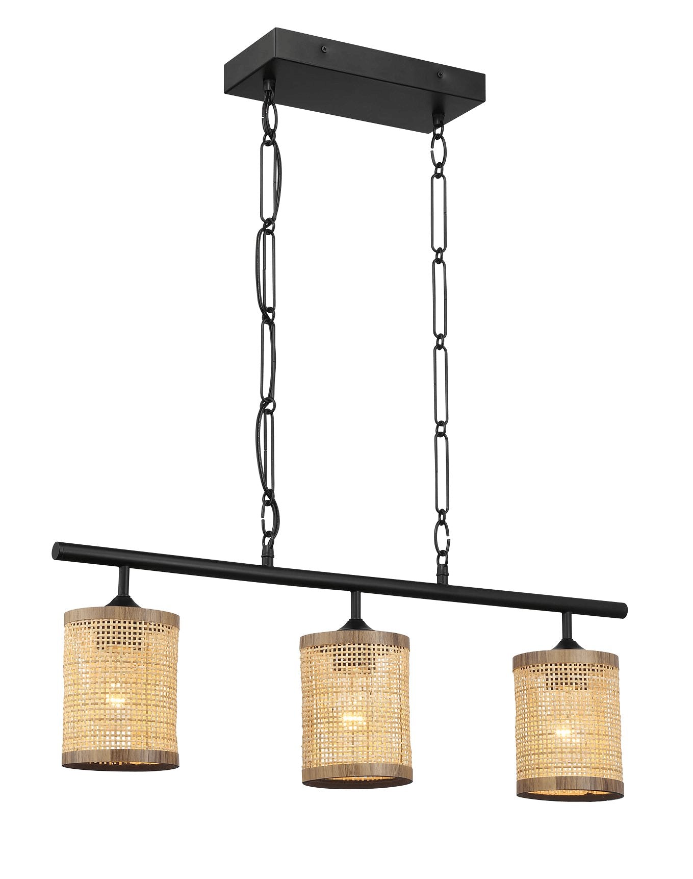 Elysian Three Lights Island With Natural Rattan Shade Farmhouse Chain Ceiling Lamp - MidinMod