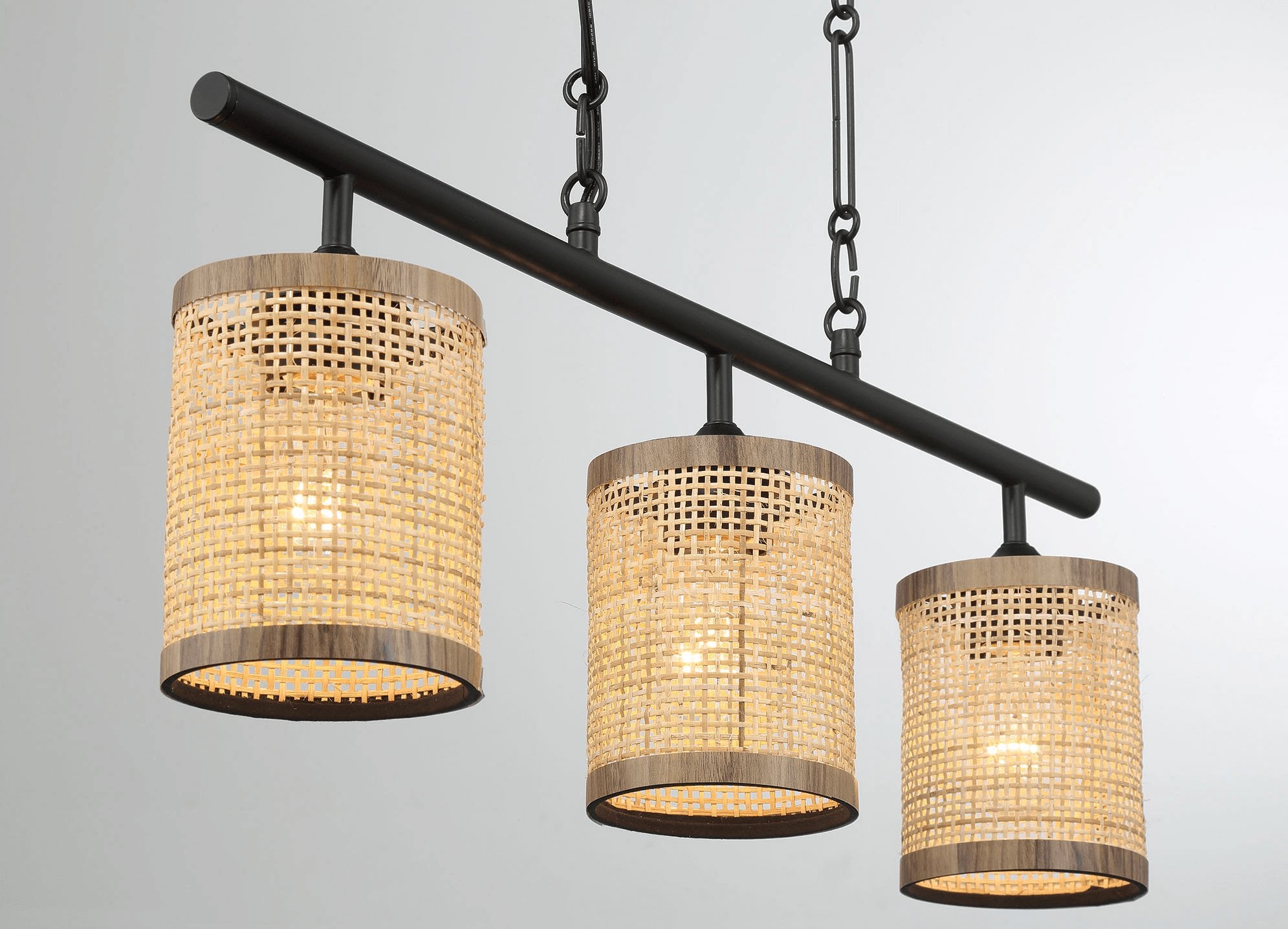 Elysian Three Lights Island With Natural Rattan Shade Farmhouse Chain Ceiling Lamp - MidinMod