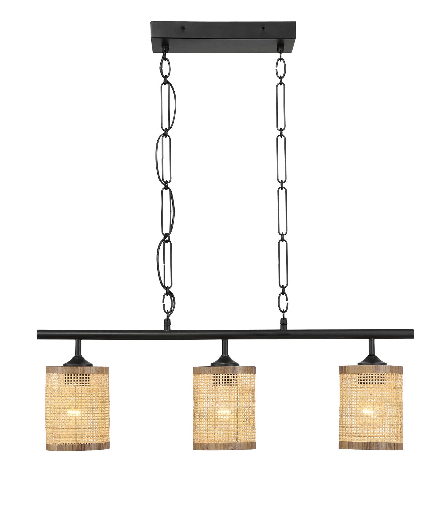 Elysian Three Lights Island With Natural Rattan Shade Farmhouse Chain Ceiling Lamp - MidinMod