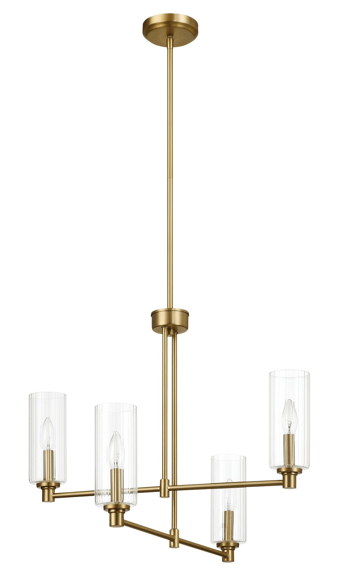 Enigma Four Lights Chandelier With Clear Ribbed Glass -Satin Brass - MidinMod Houston Tx Mid Century Furniture Store - Chandeliers 1