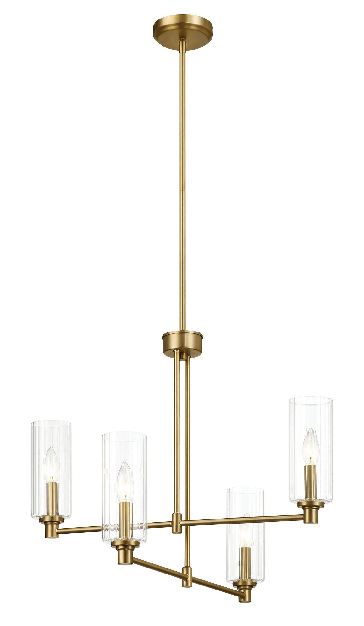 Enigma Four Lights Chandelier With Clear Ribbed Glass -Satin Brass - MidinMod Houston Tx Mid Century Furniture Store - Chandeliers 2