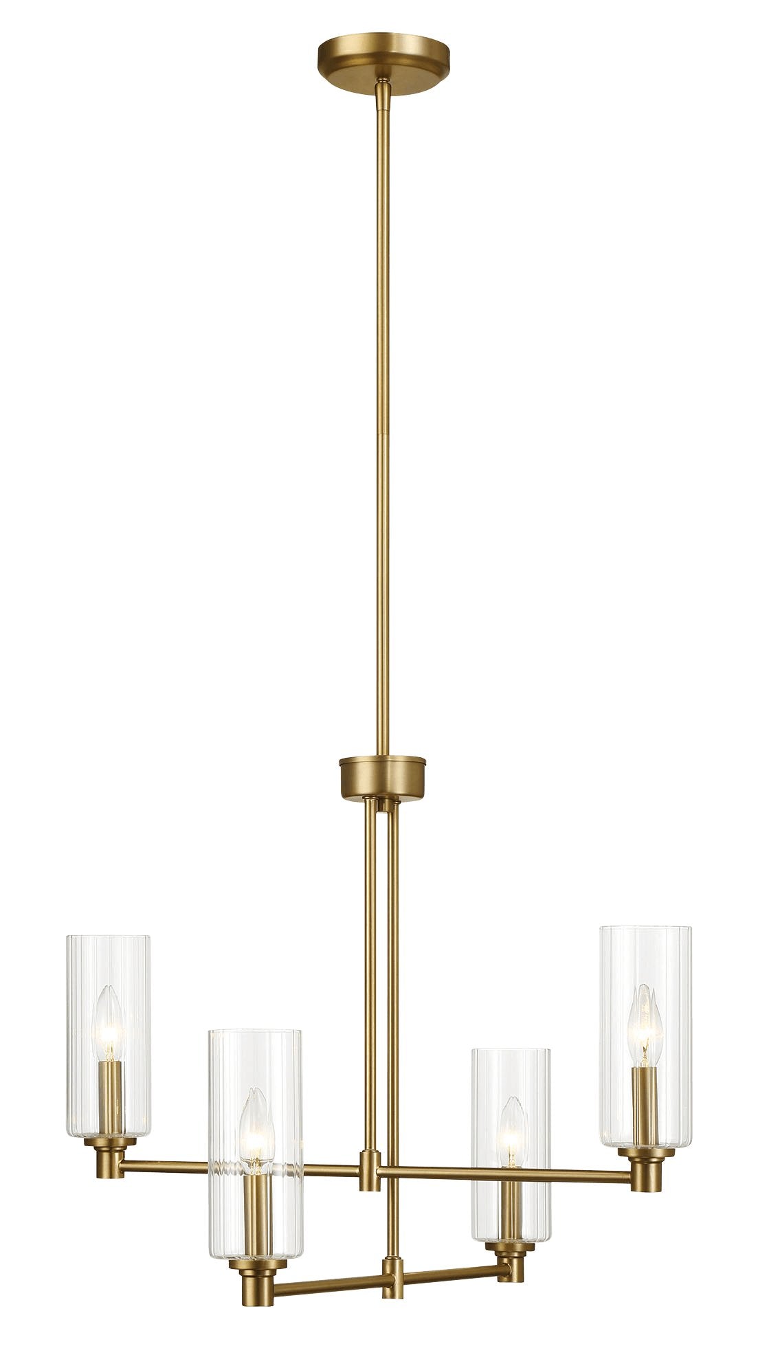 Enigma Four Lights Chandelier With Clear Ribbed Glass -Satin Brass - MidinMod Houston Tx Mid Century Furniture Store - Chandeliers 3