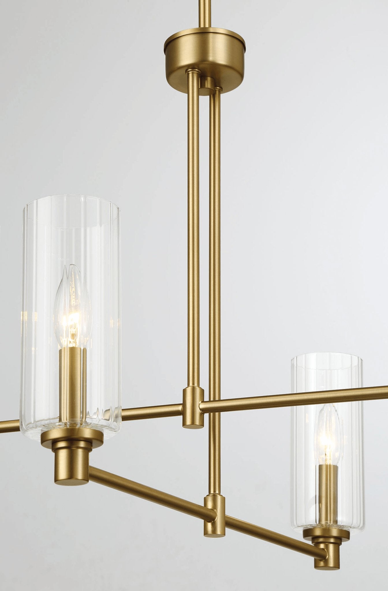 Enigma Four Lights Chandelier With Clear Ribbed Glass -Satin Brass - MidinMod Houston Tx Mid Century Furniture Store - Chandeliers 5