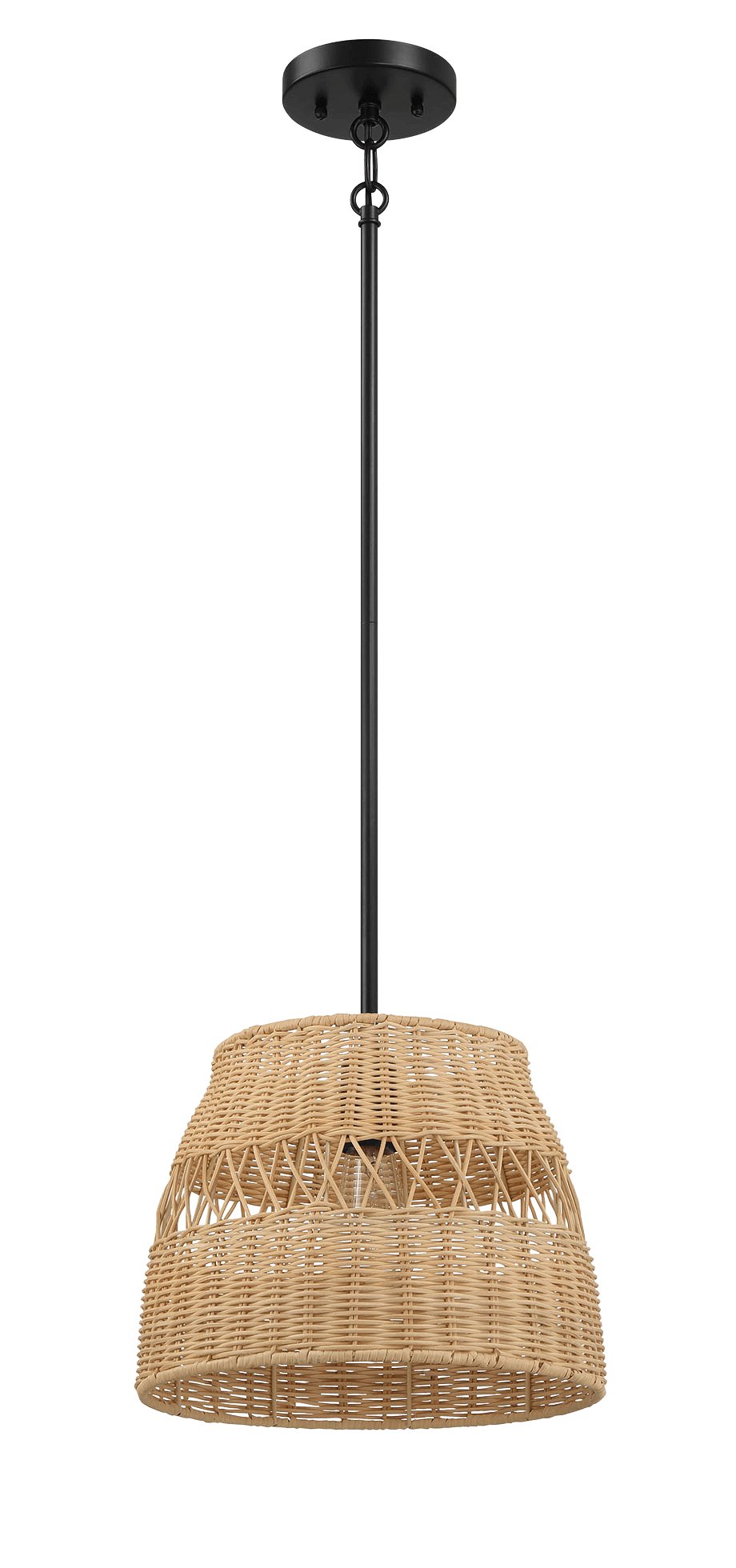 Essence Single Lights Pendant With Rattan Shade Black Metal Finish for Farmhouse Style - MidinMod