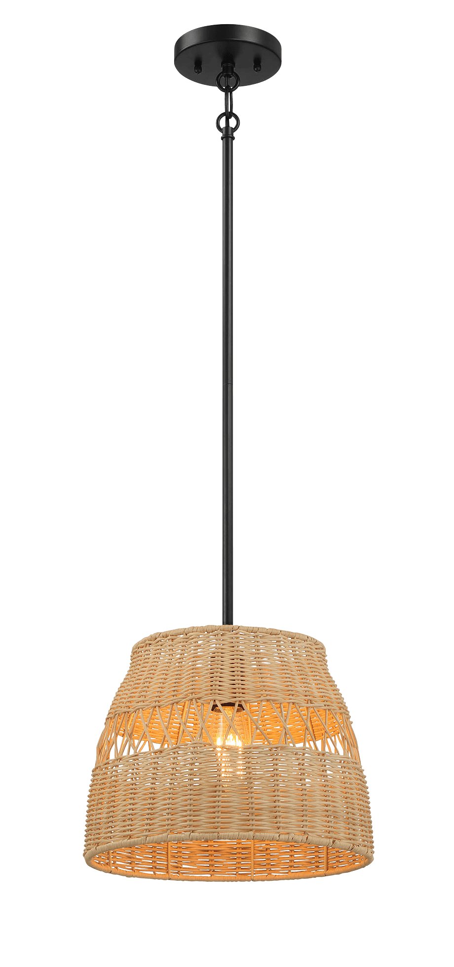 Essence Single Lights Pendant With Rattan Shade Black Metal Finish for Farmhouse Style - MidinMod