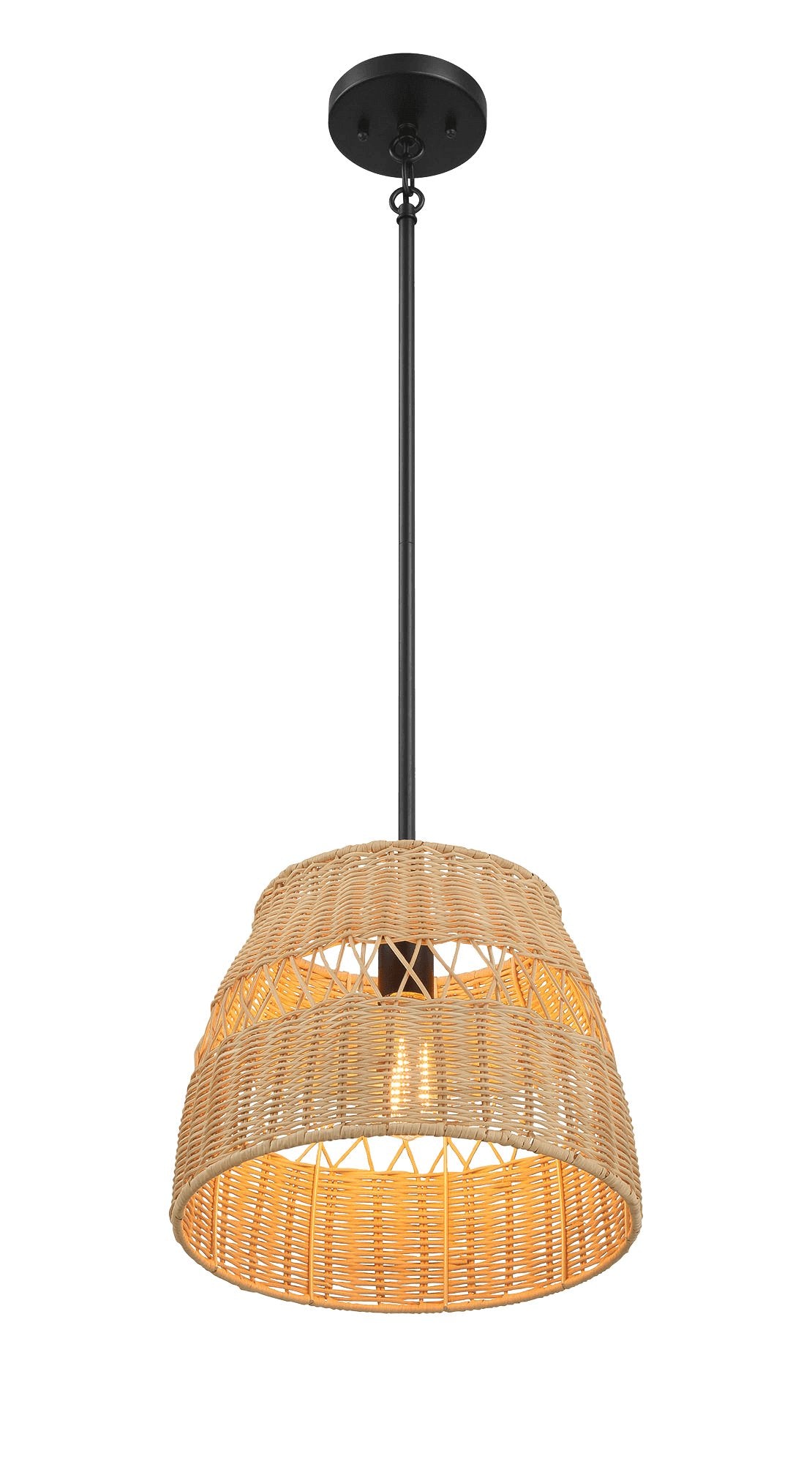 Essence Single Lights Pendant With Rattan Shade Black Metal Finish for Farmhouse Style - MidinMod