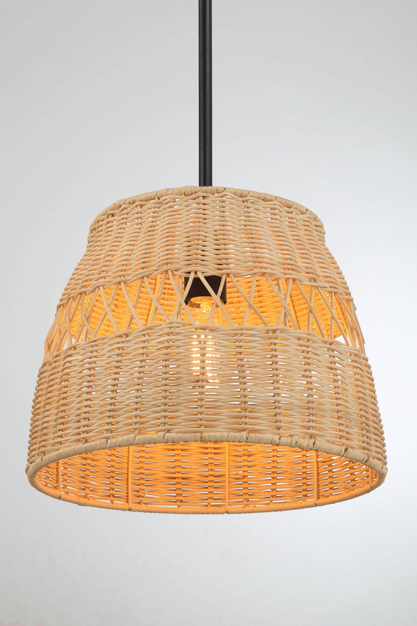 Essence Single Lights Pendant With Rattan Shade Black Metal Finish for Farmhouse Style - MidinMod