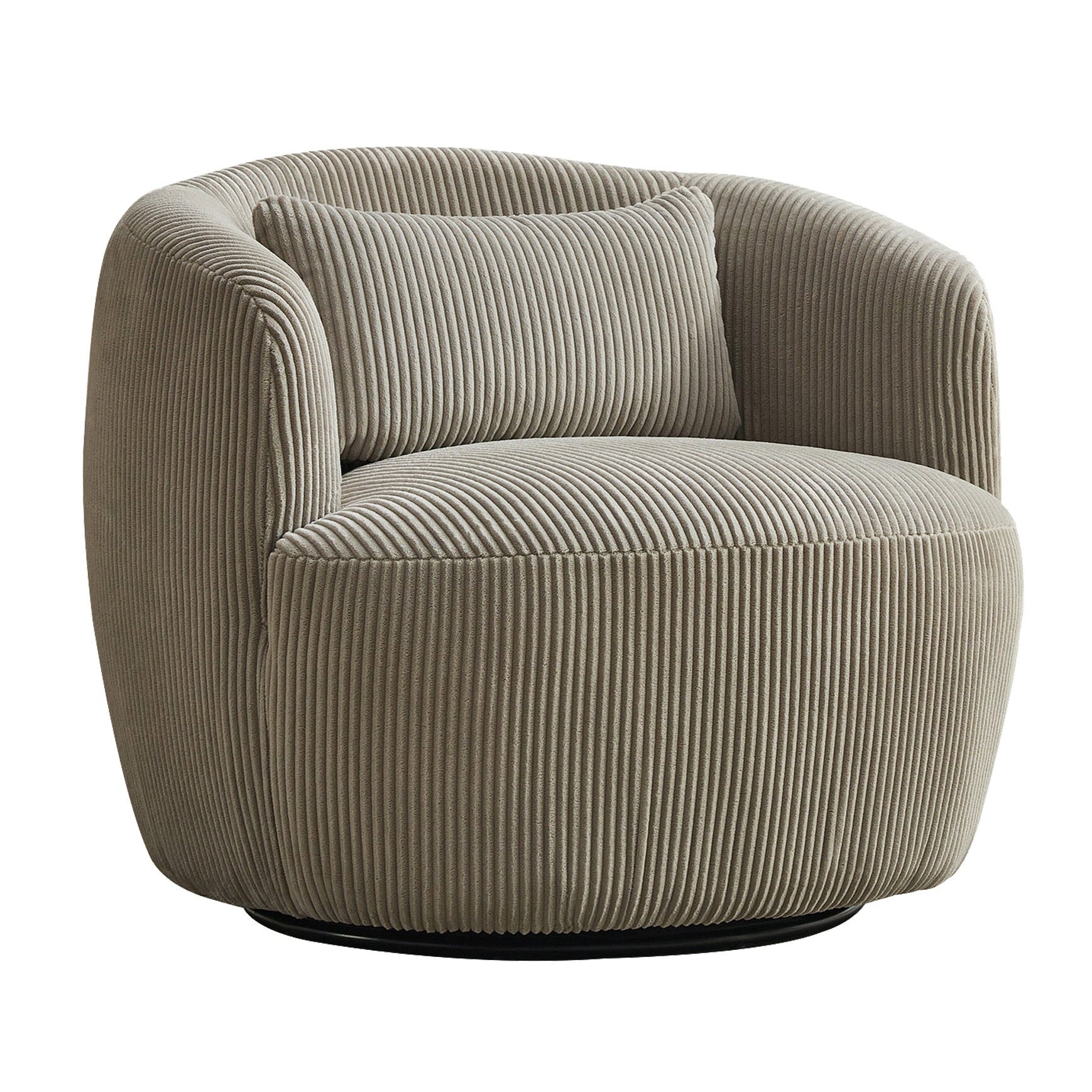 Brunswick Corduroy Upholstered 360° Metal Base Swivel Barrel Chair with Pillow