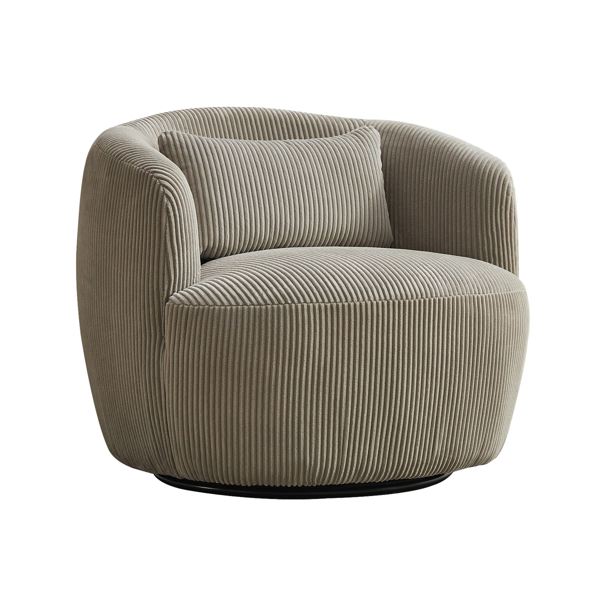 Brunswick Corduroy Upholstered 360° Metal Base Swivel Barrel Chair with Pillow