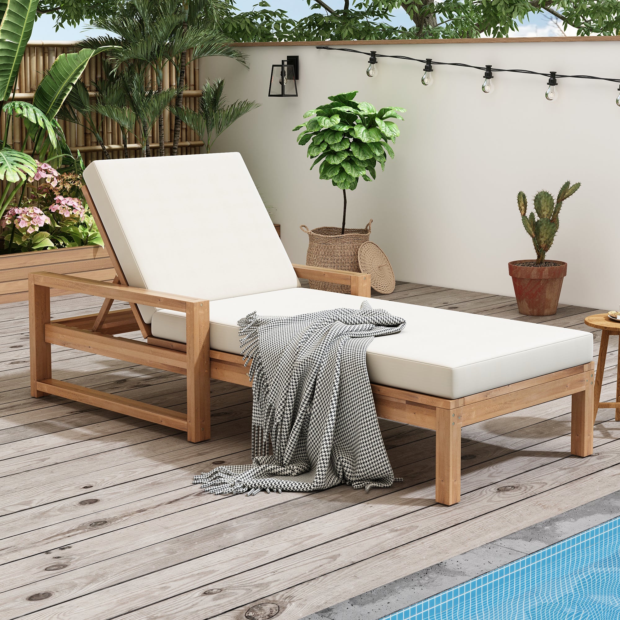 Trexm Outdoor Chaise Lounge Adjustable Back - Light Teak