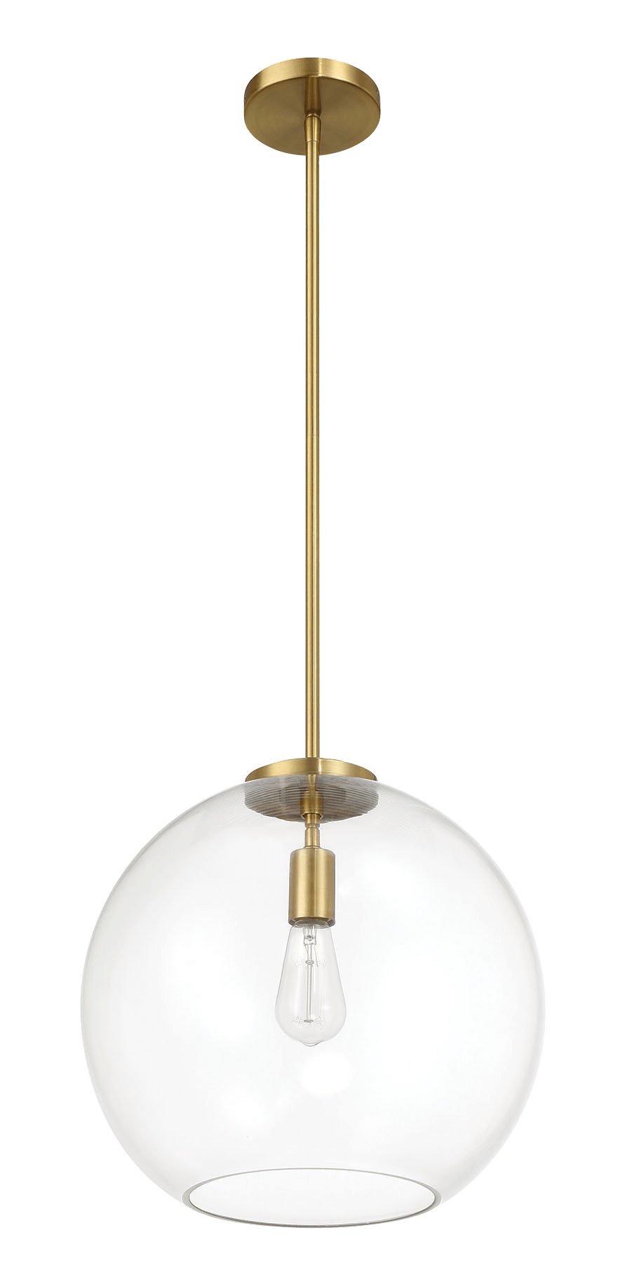 Gleam Single Light Pendant Lamp With Clear Globe Glass - Satin Brass - MidinMod Houston Tx Mid Century Furniture Store - Ceiling Lamp 1