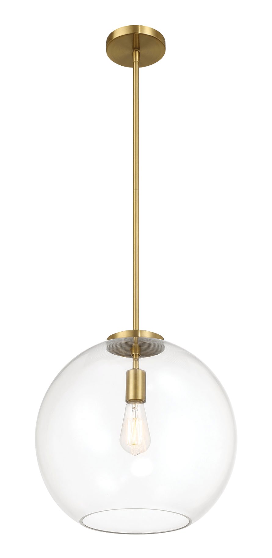 Gleam Single Light Pendant Lamp With Clear Globe Glass - Satin Brass - MidinMod Houston Tx Mid Century Furniture Store - Ceiling Lamp 2