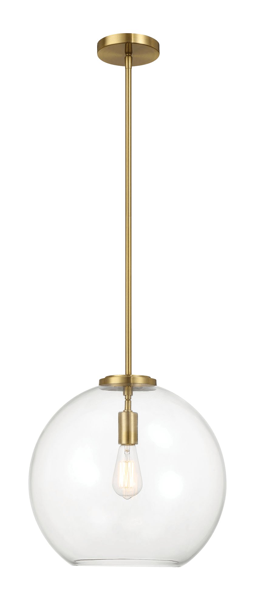 Gleam Single Light Pendant Lamp With Clear Globe Glass - Satin Brass - MidinMod Houston Tx Mid Century Furniture Store - Ceiling Lamp 5
