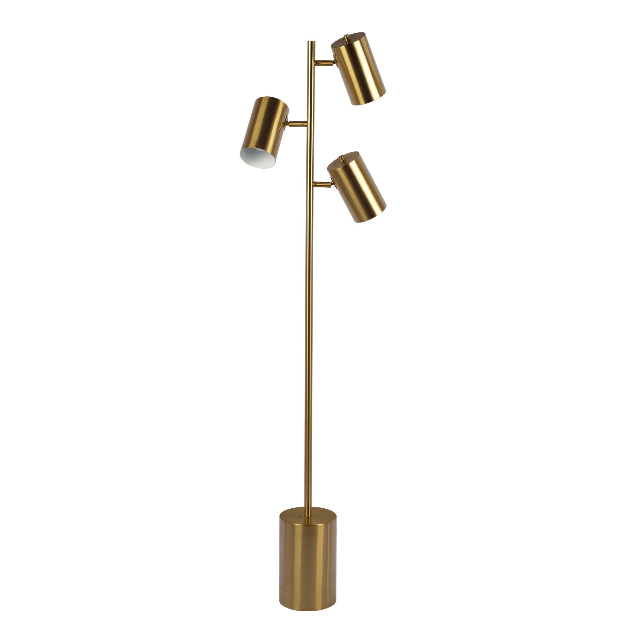 Harmony Brassed Gold Floor Lamp with Rotary Switch Triple Spots Metal Block Base - MidinMod