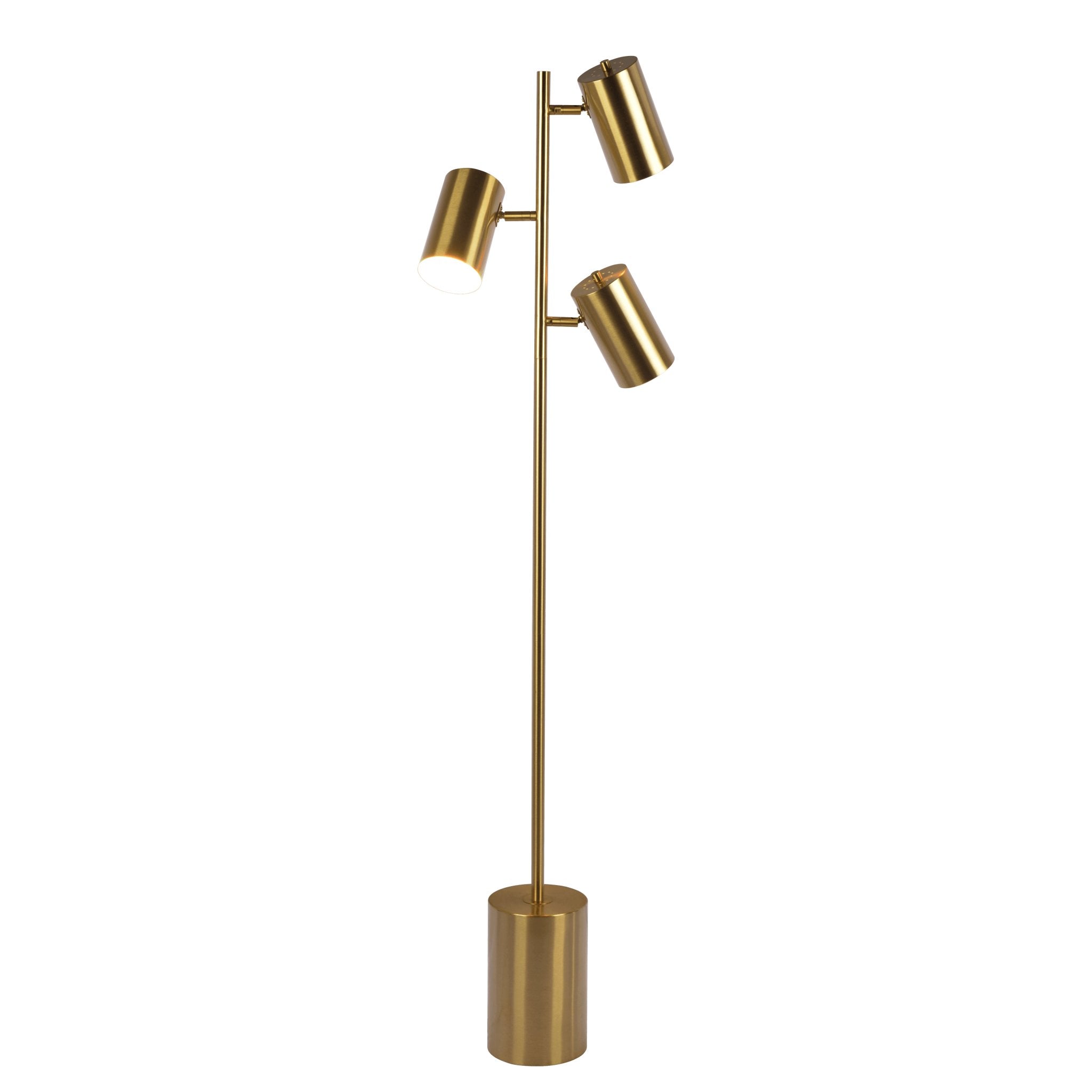 Harmony Brassed Gold Floor Lamp with Rotary Switch Triple Spots Metal Block Base - MidinMod