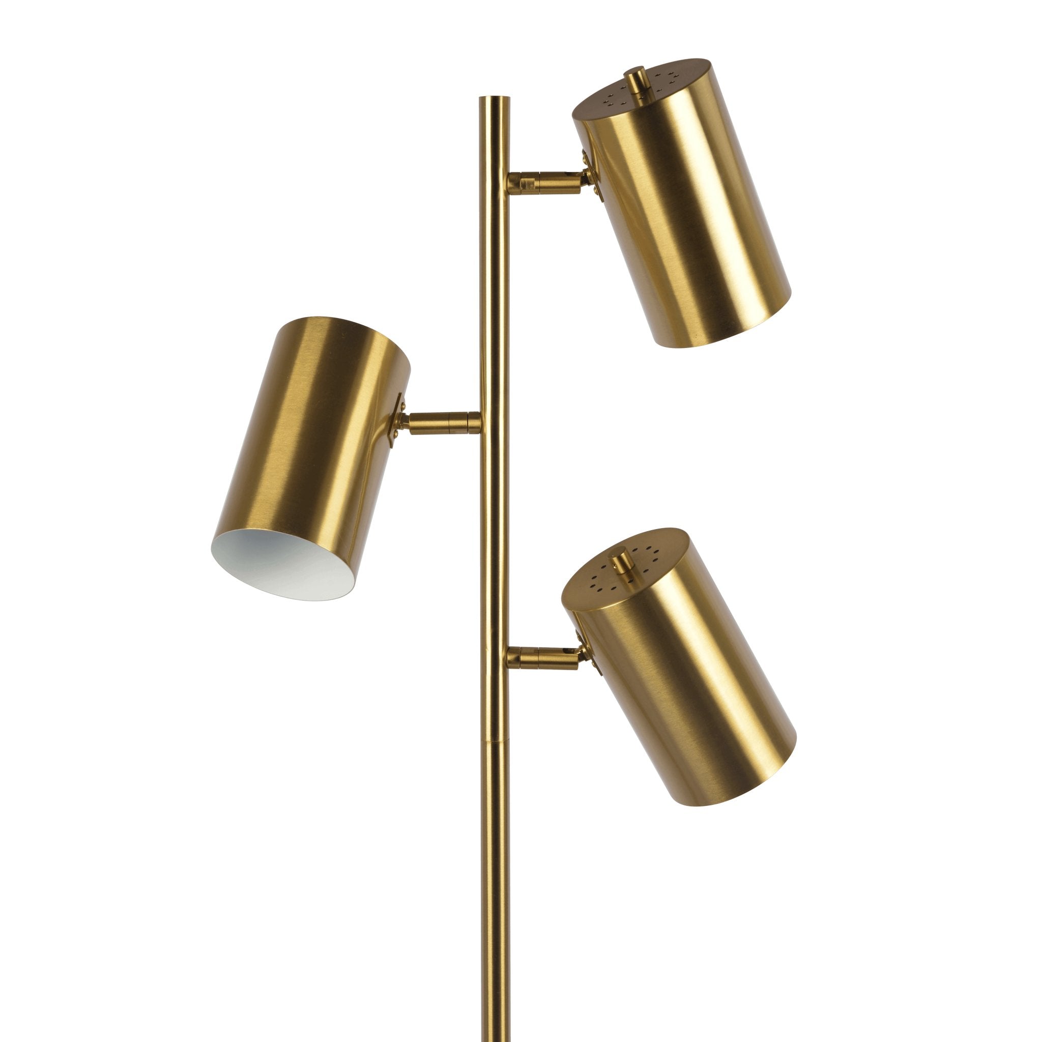 Harmony Brassed Gold Floor Lamp with Rotary Switch Triple Spots Metal Block Base - MidinMod