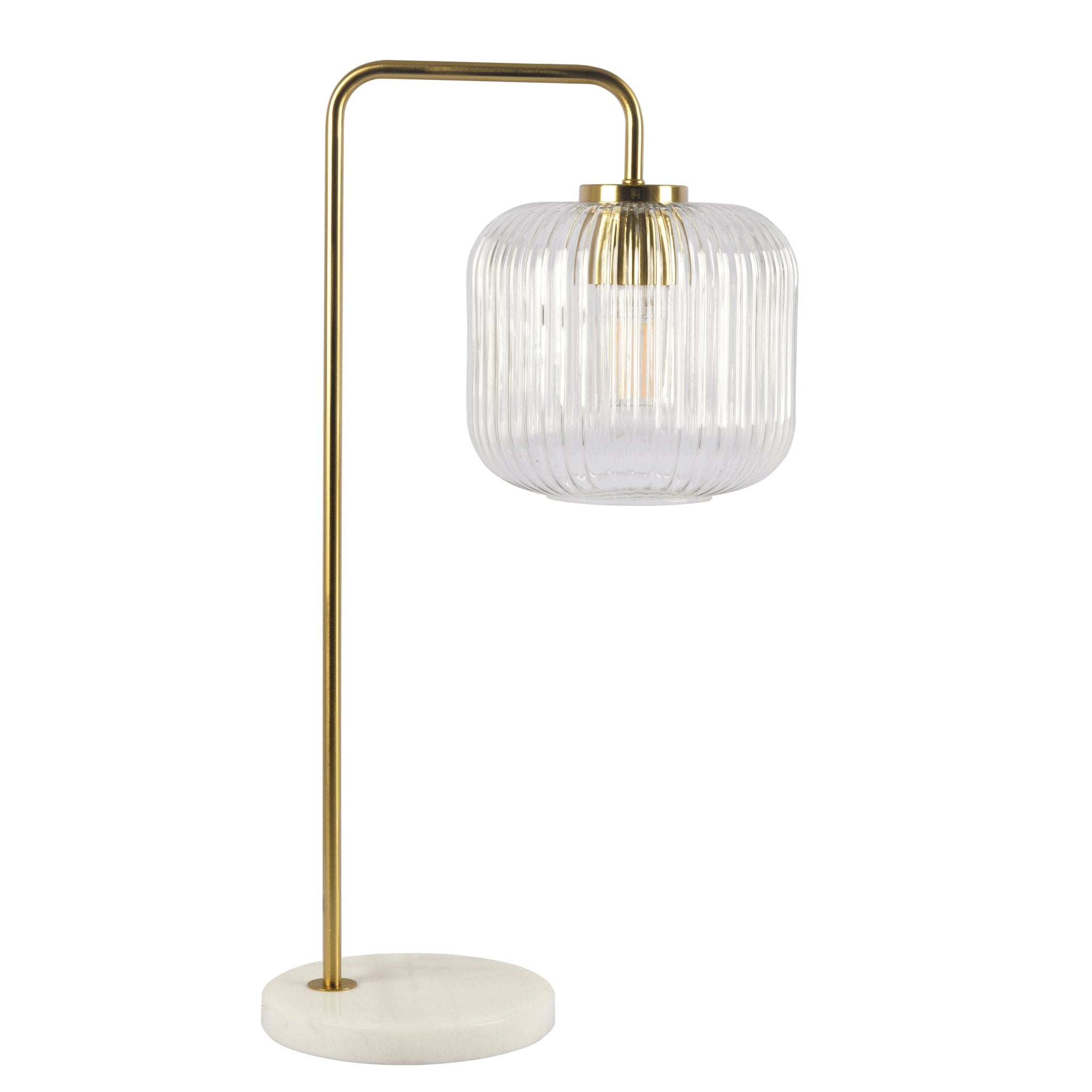 Haven Clear Glass Table Lamp, Gold Brush Metal and Marble Base, Button Control - MidinMod