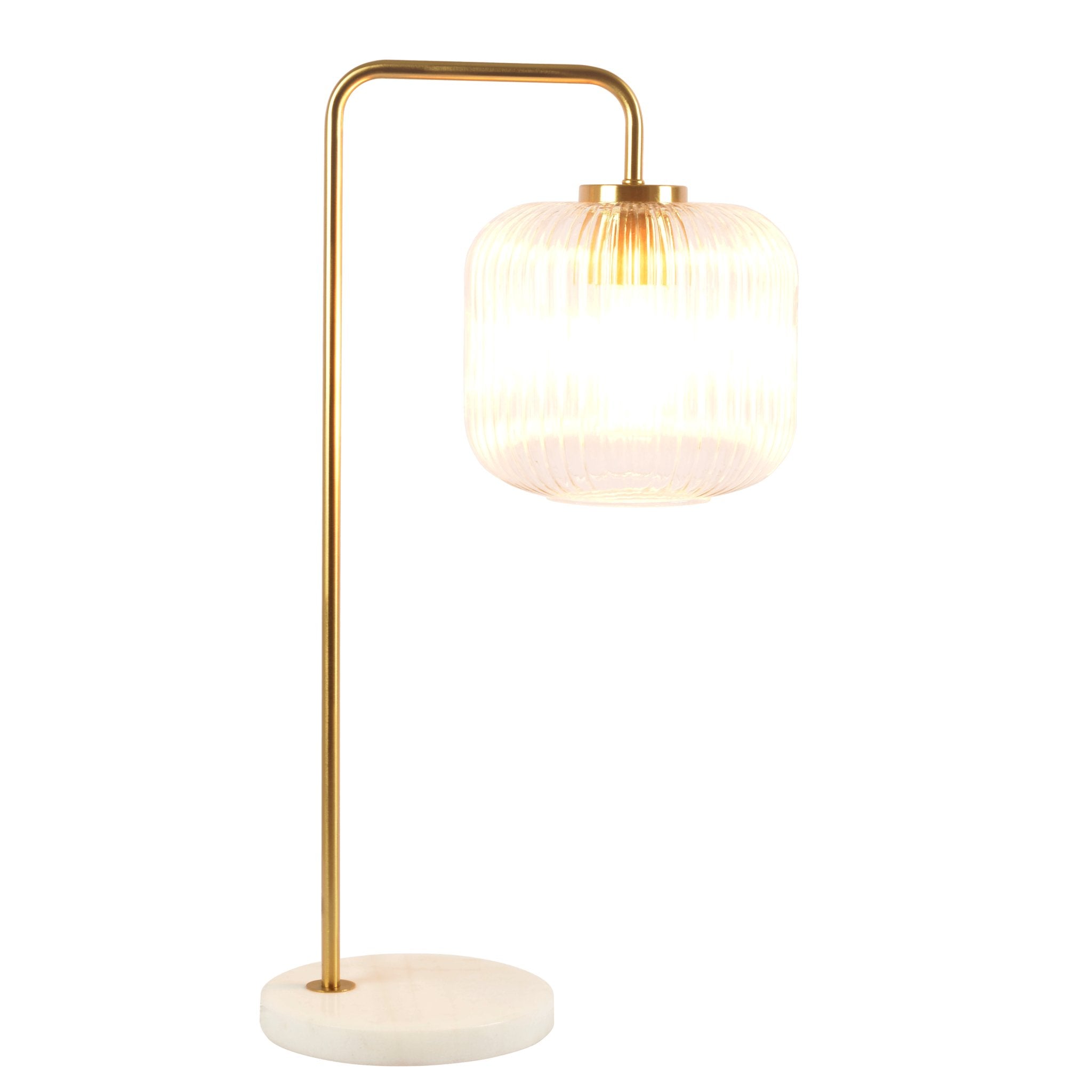 Haven Clear Glass Table Lamp, Gold Brush Metal and Marble Base, Button Control - MidinMod