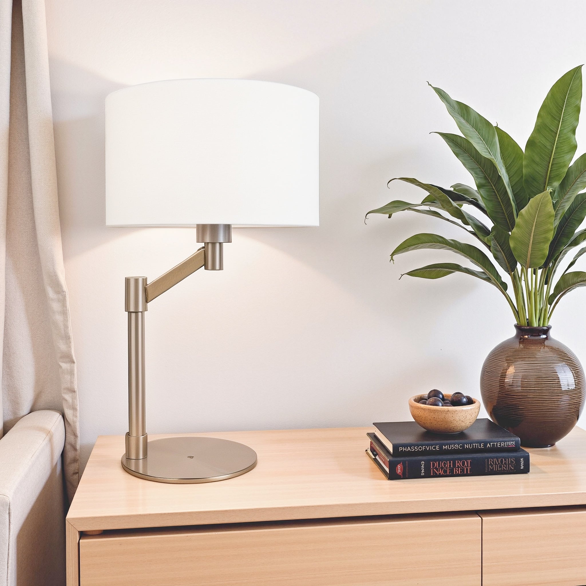 Horizon Brushed Nickel Table Lamp with On/Off Switch Metal Base Linen Shade