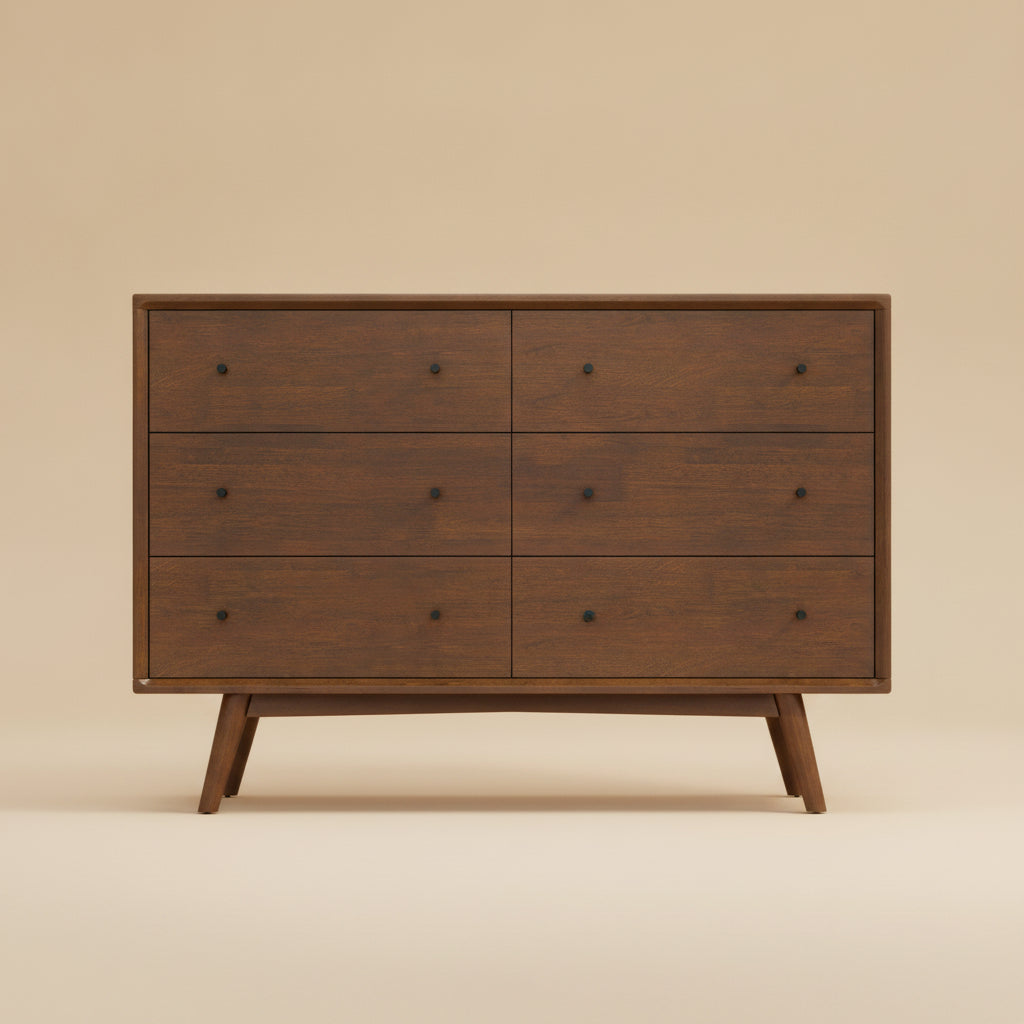 Noak Mid Century Modern Dresser 6 Drawer Walnut