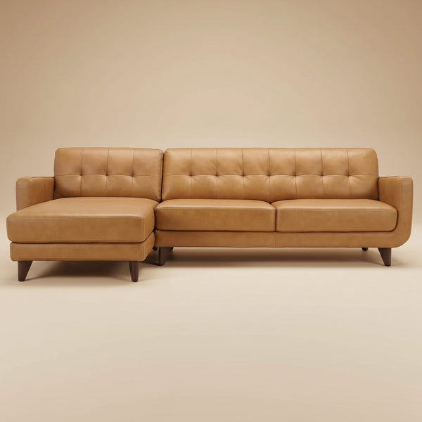 Cassie Tan Leather Sectional Sofa Left Facing Chaise