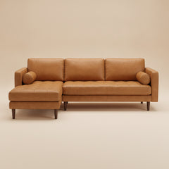 Daphne Leather L Shape Corner Couch - Tan Left Chaise | MidinMod |