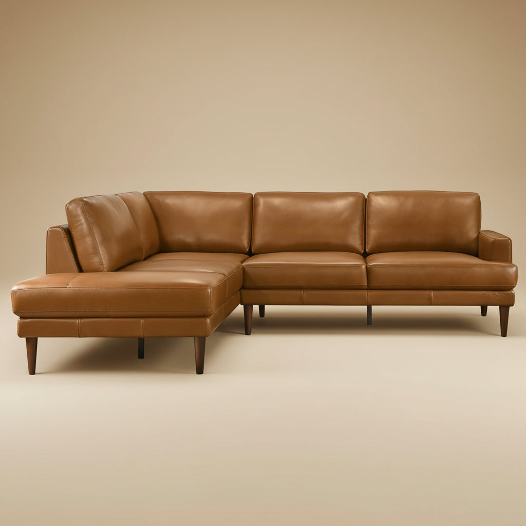 Harmony Tan Leather Sectional Sofa Left Facing Chaise