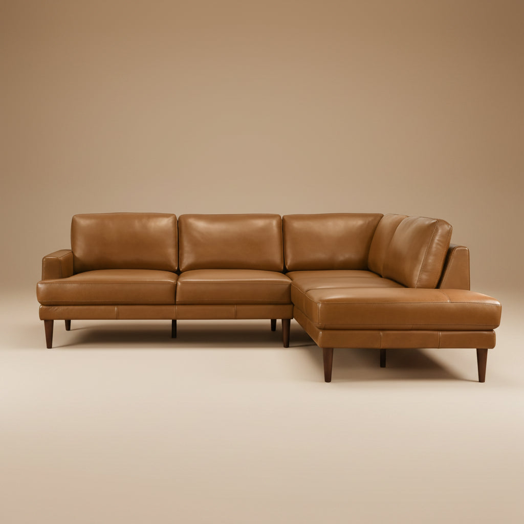 Harmony Tan Leather Sectional Sofa Right Facing Chaise