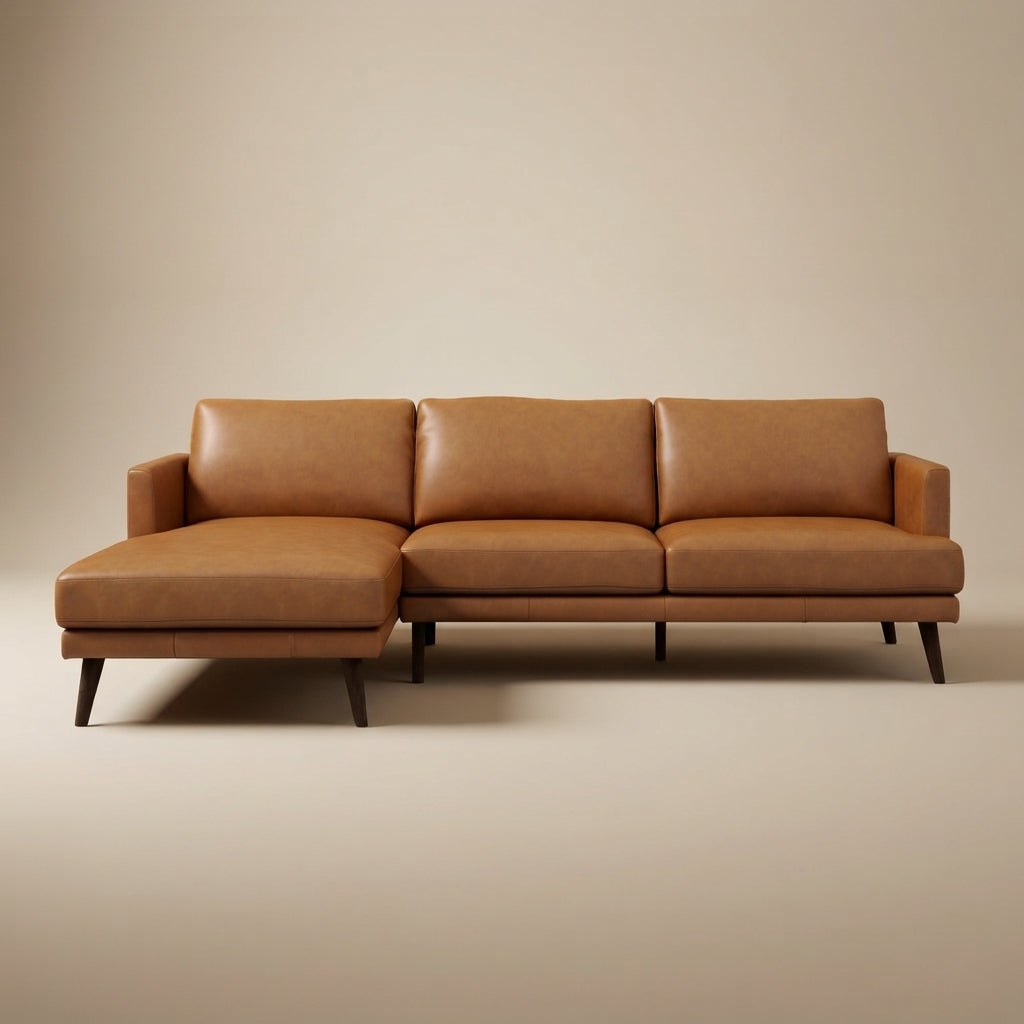 Lorena Tan Leather L Shape Corner Sofa Left Facing Chaise