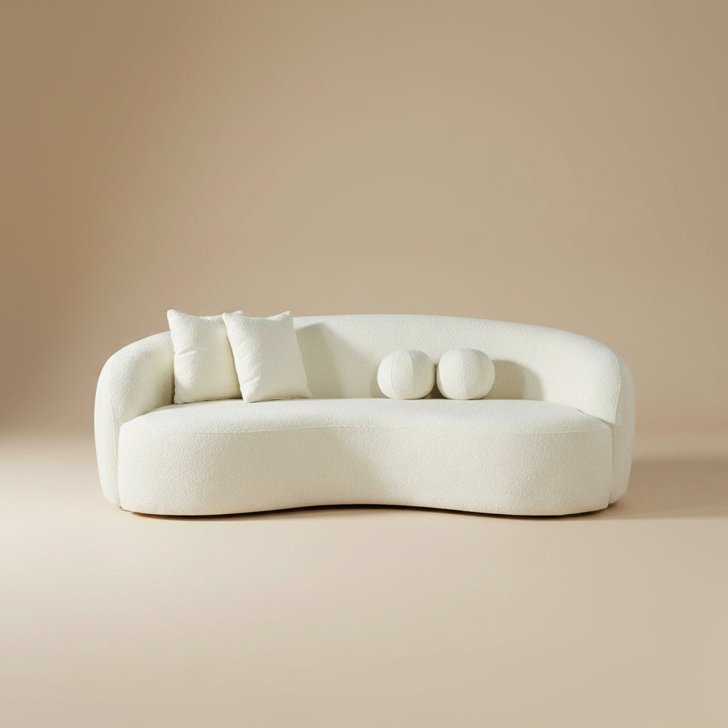 Blair Japandi White Curvy Boucle Sofa