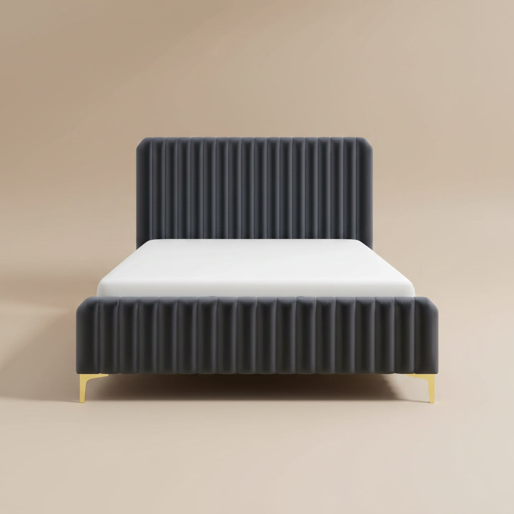 Angela Queen Grey Velvet Platform Bed