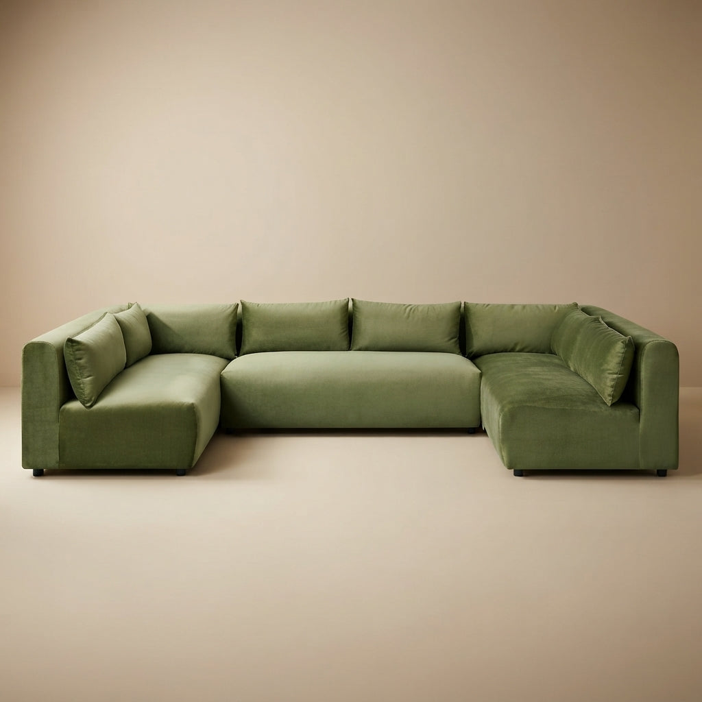Albany Olive Green Velvet Modular Corner Sectional Sofa