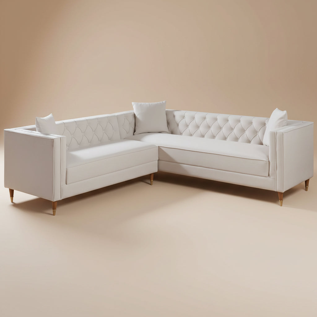 Lewis Cream Velvet Symmetrical Corner Sofa