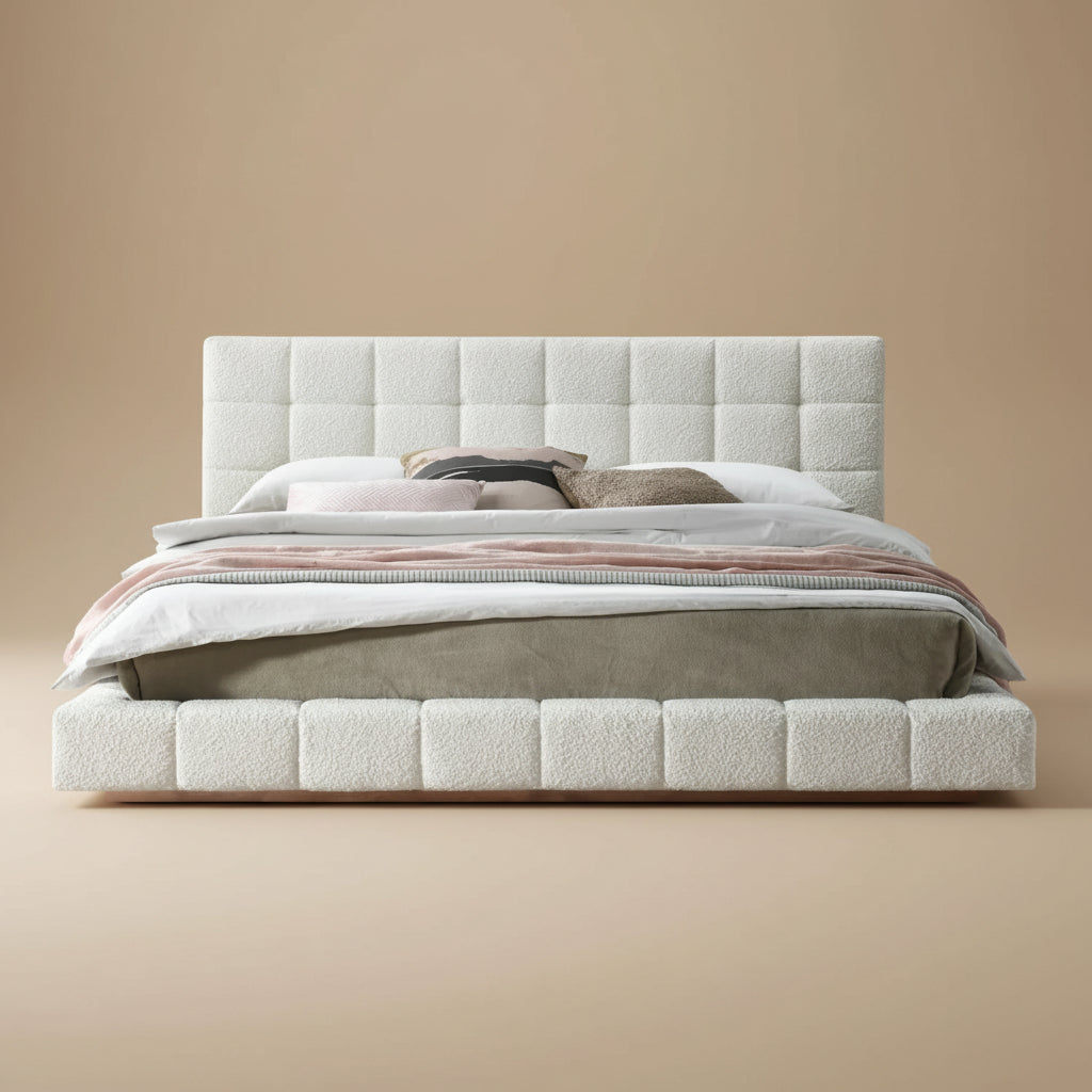 Hughes Queen Ivory Boucle Platform Bed